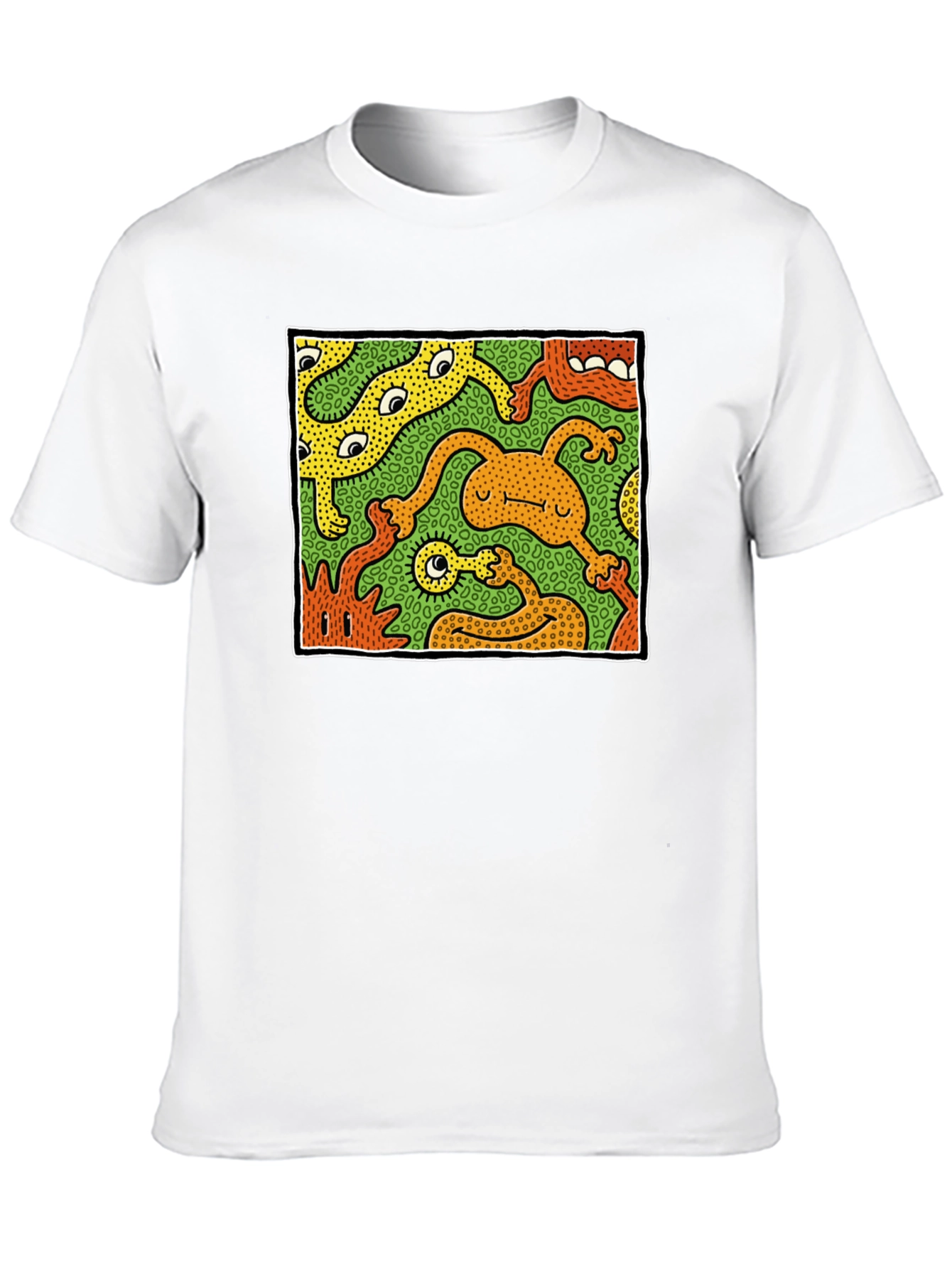 Abstract Cartoon Monster Graphic Tee - Black