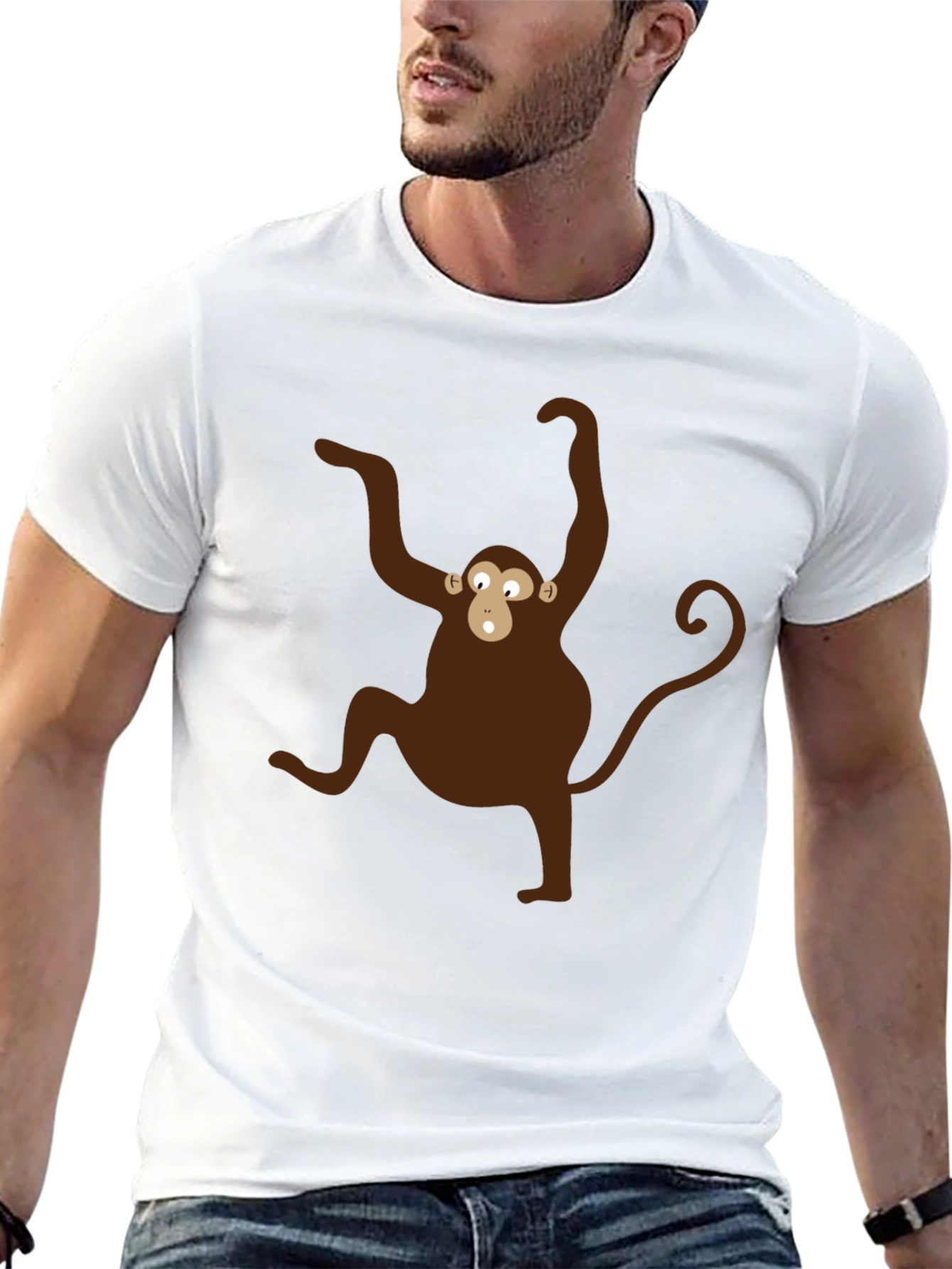 Monkey Graphic T-Shirt - Black Crew Neck Tee