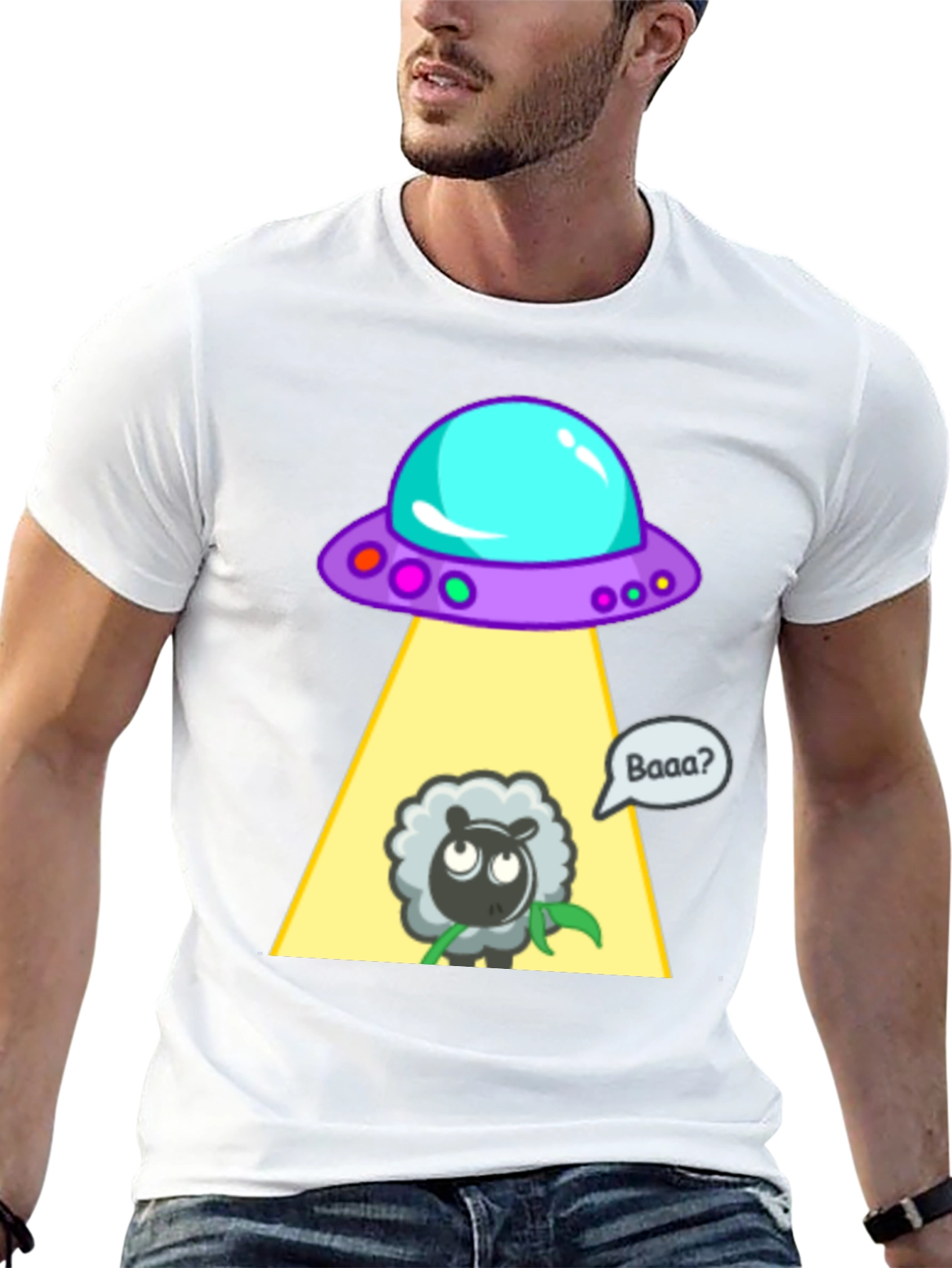 Alien Abduction Sheep Graphic T-Shirt