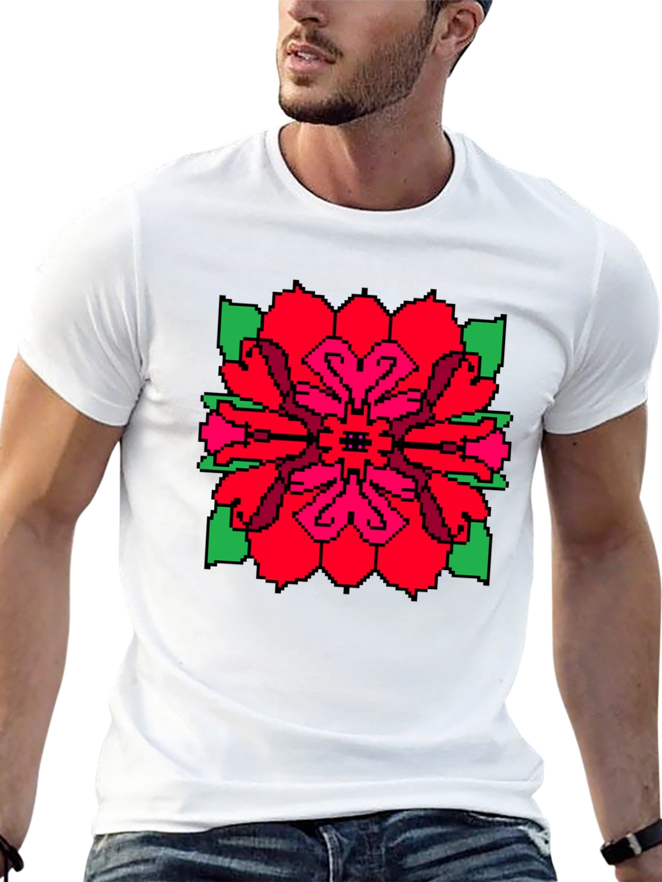 Pixel Flower Graphic Tee - Unique Black T-Shirt