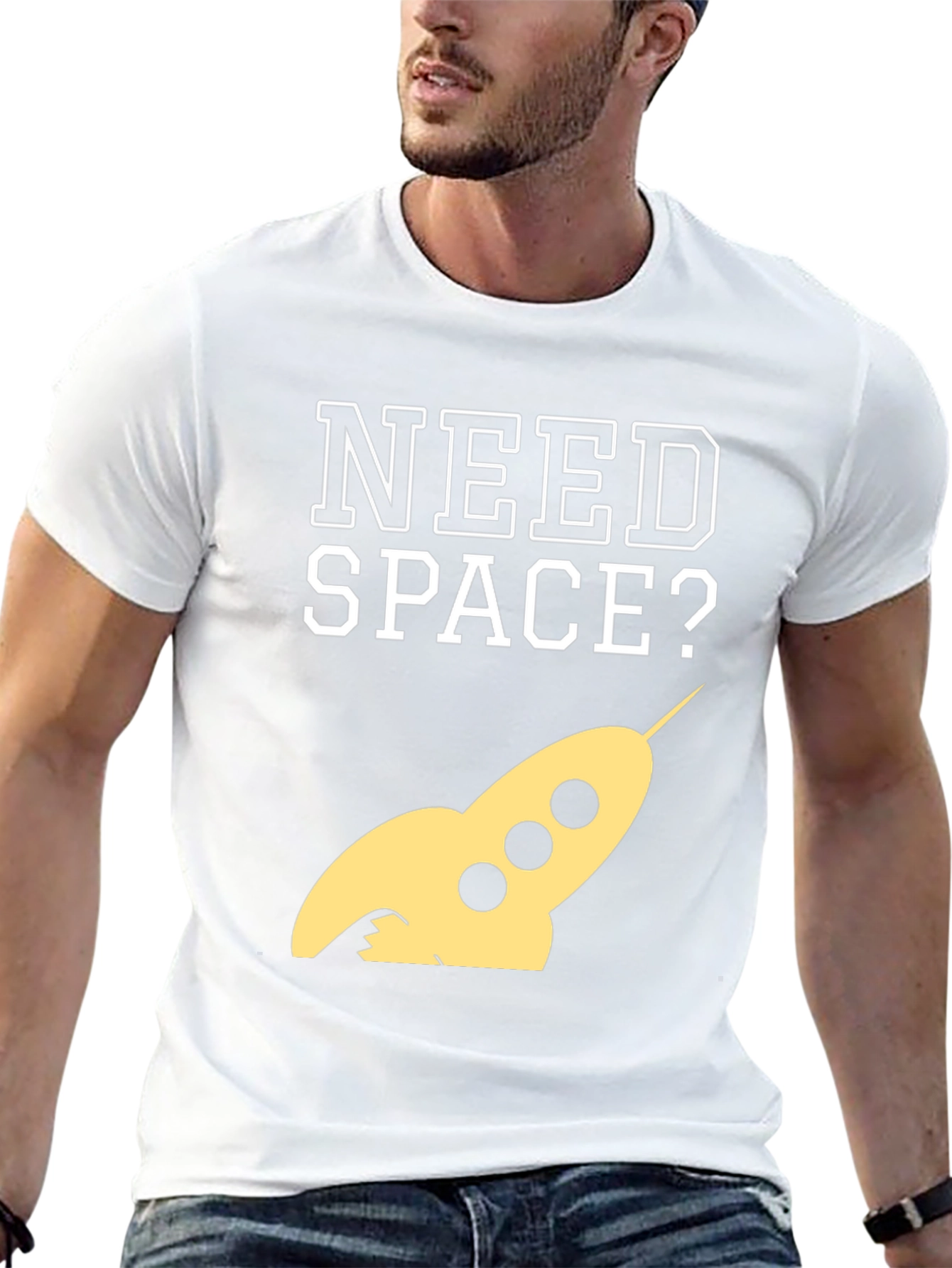 Need Space? Rocket Graphic Tee - Black Cotton T-Shirt