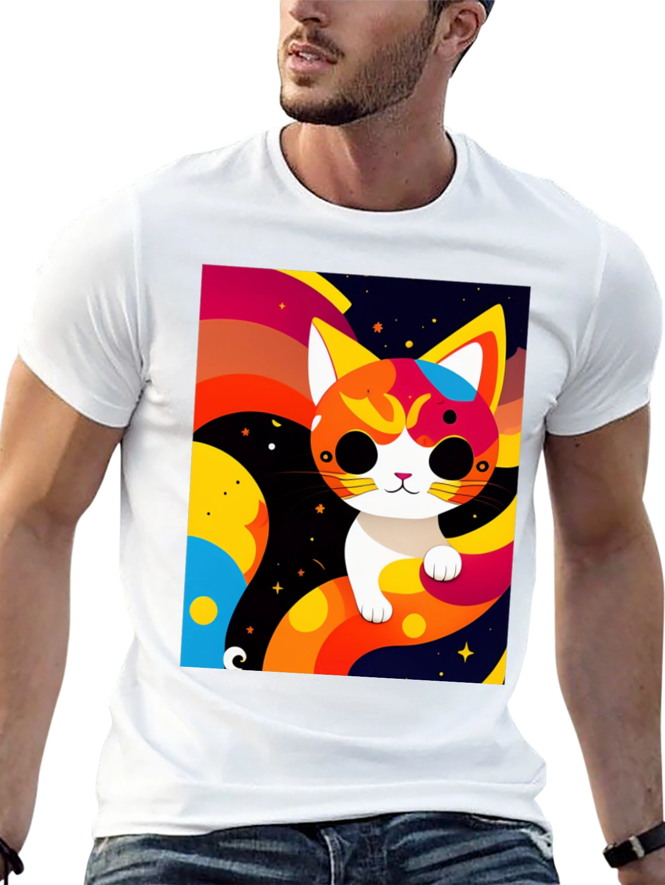 Cartoon Cat Graphic Tee - Modern Artistic Design