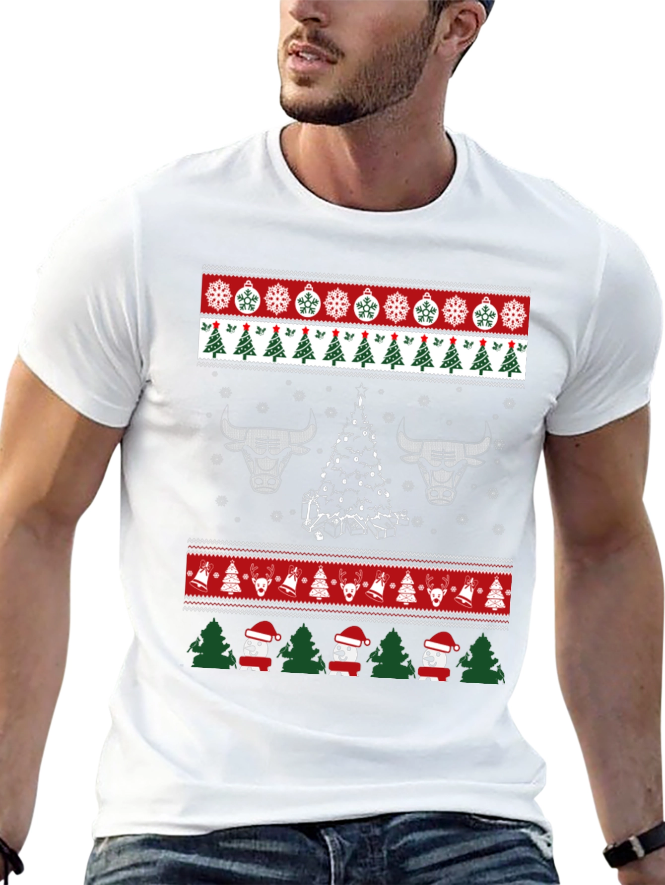 Festive Bulls Christmas Ugly Sweater T-Shirt