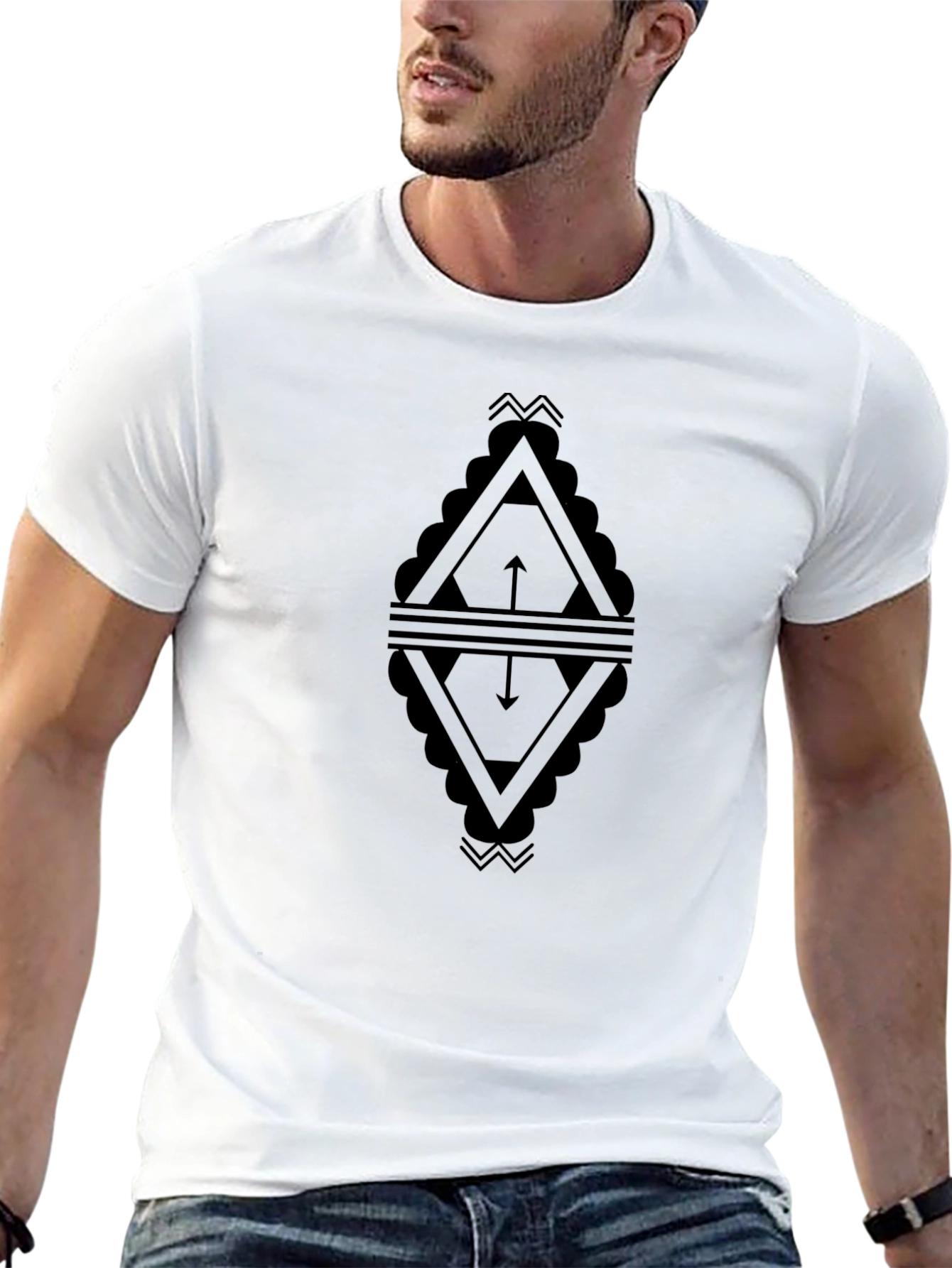 Geometric Arrow Design Black T-Shirt