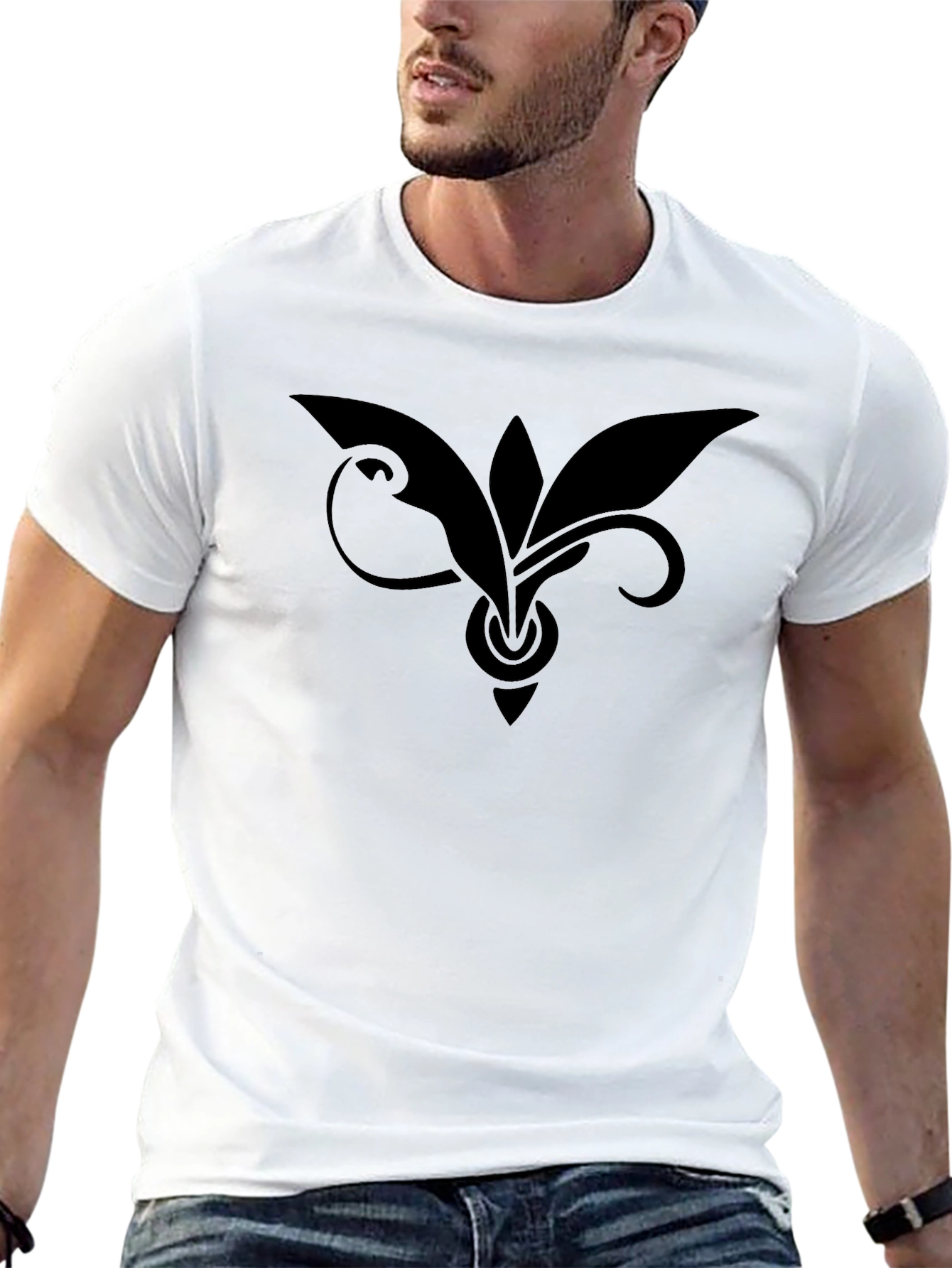 Mens Black T-Shirt with Abstract Floral Design