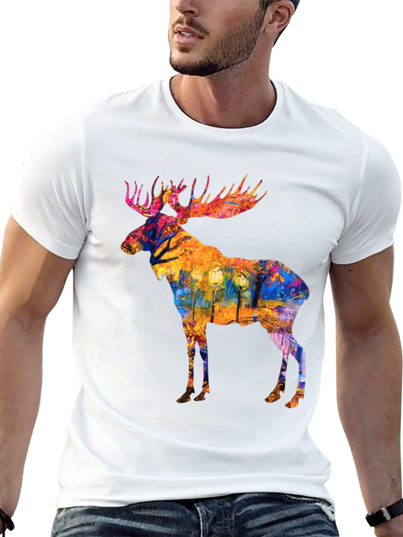 Abstract Moose Print Black T-Shirt