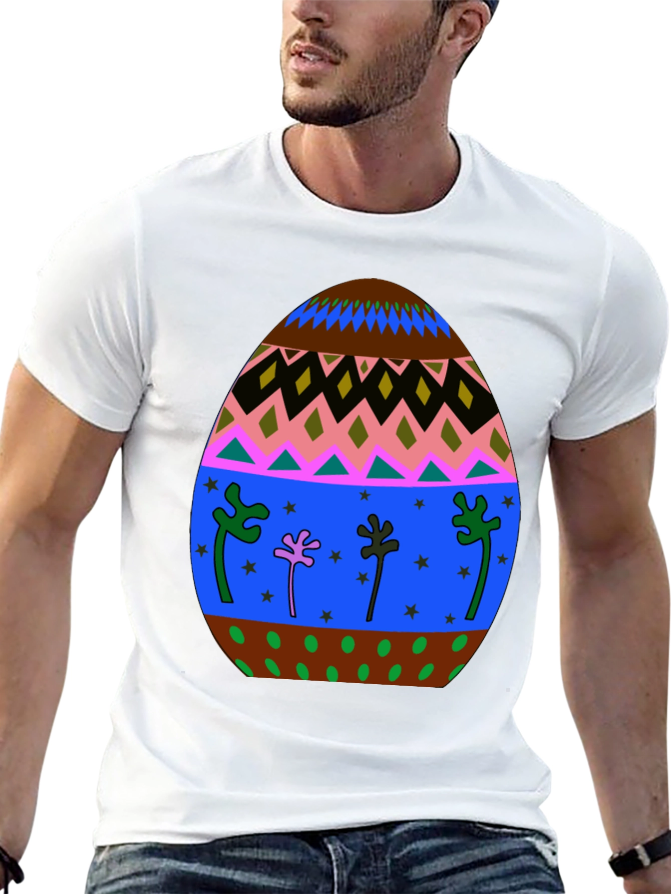 Festive Easter Egg Graphic Tee - Black Cotton