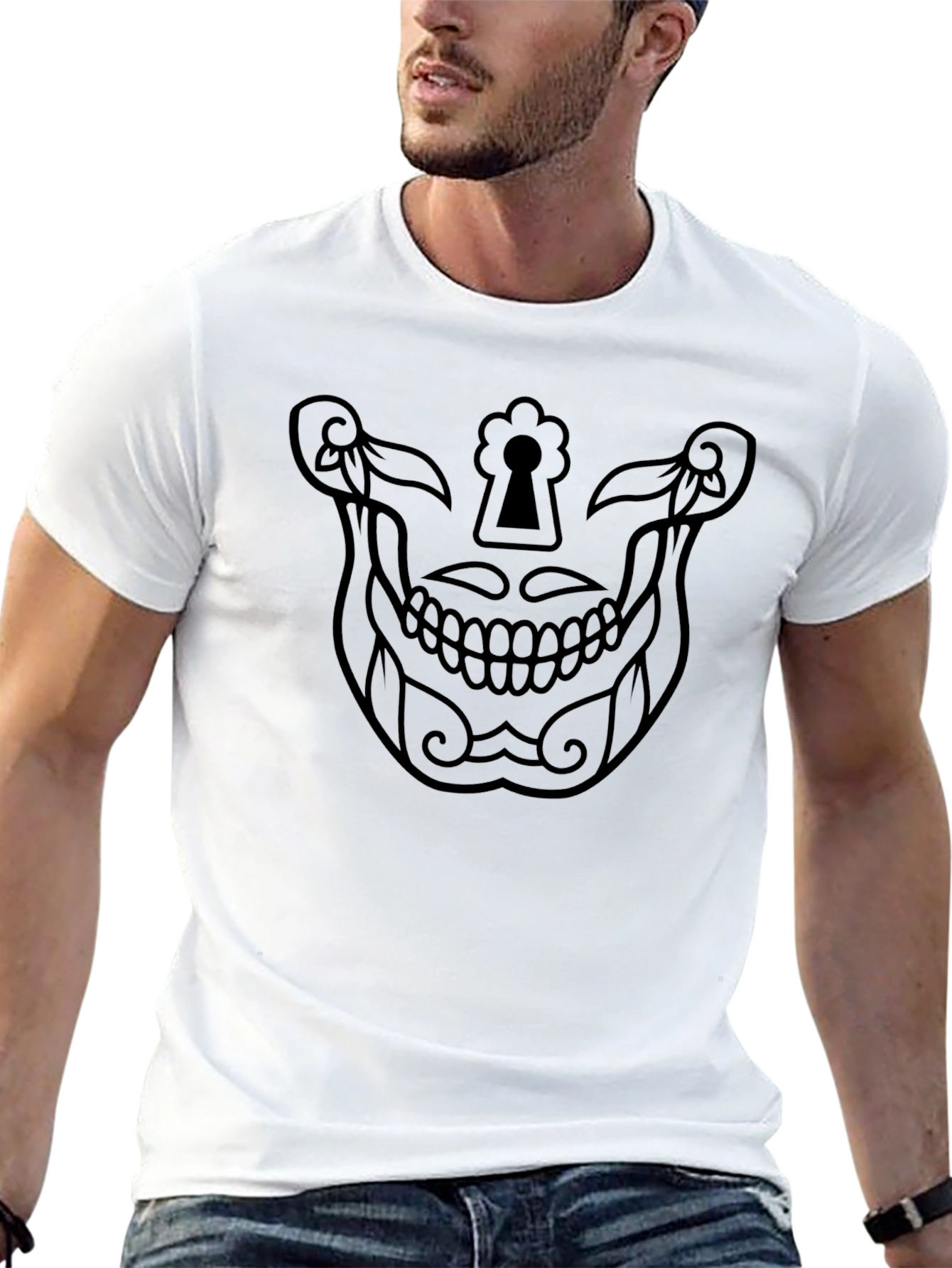 Skull Keyhole Graphic Tee - Mens Black T-Shirt