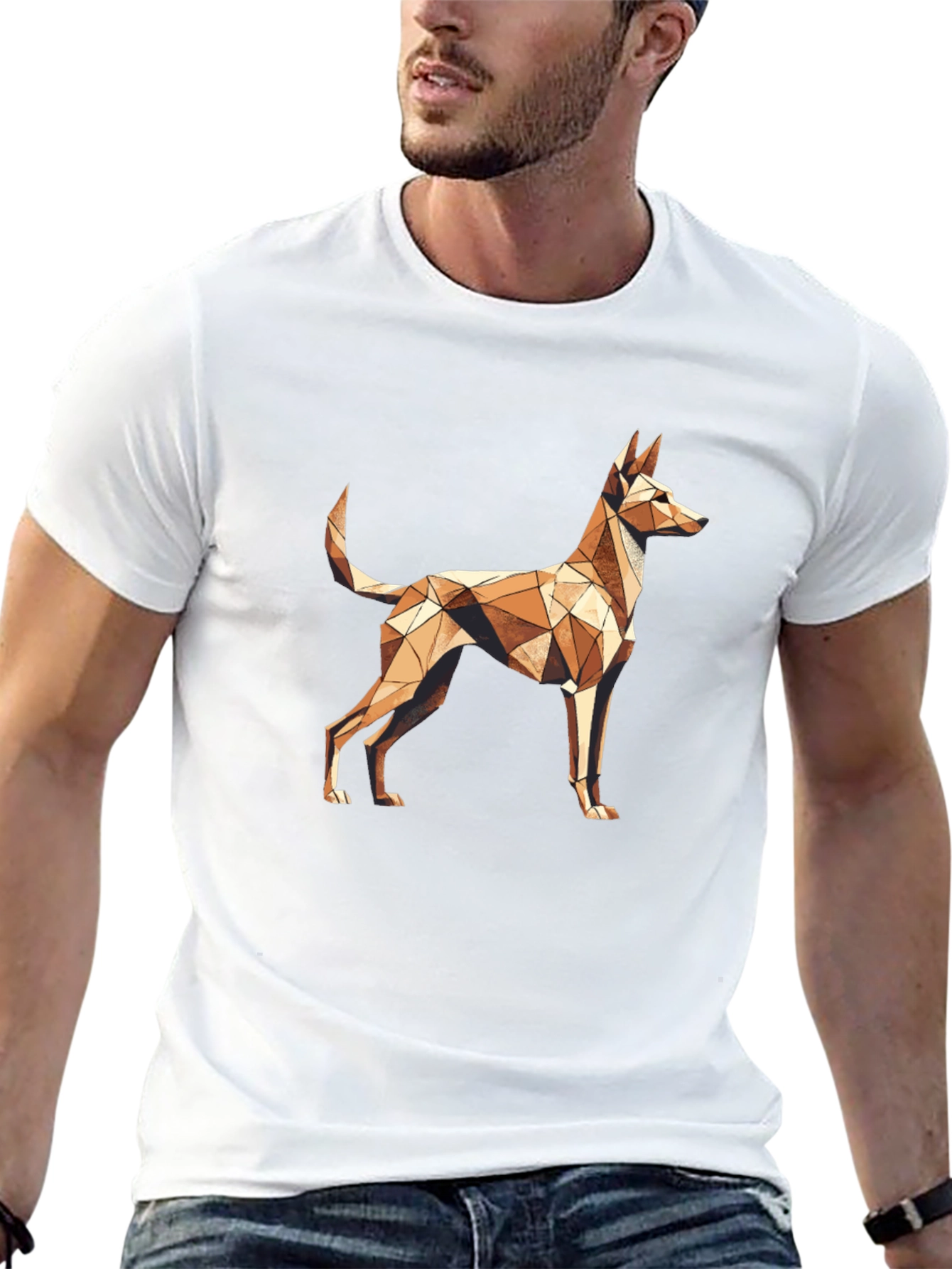 Geometric Dog Print T-Shirt - Stylish Abstract Design