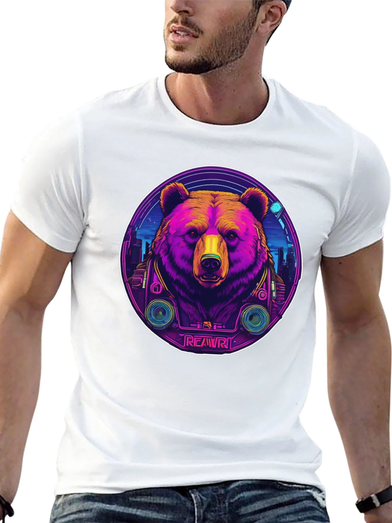 Retro Bear Graphic T-Shirt - Black