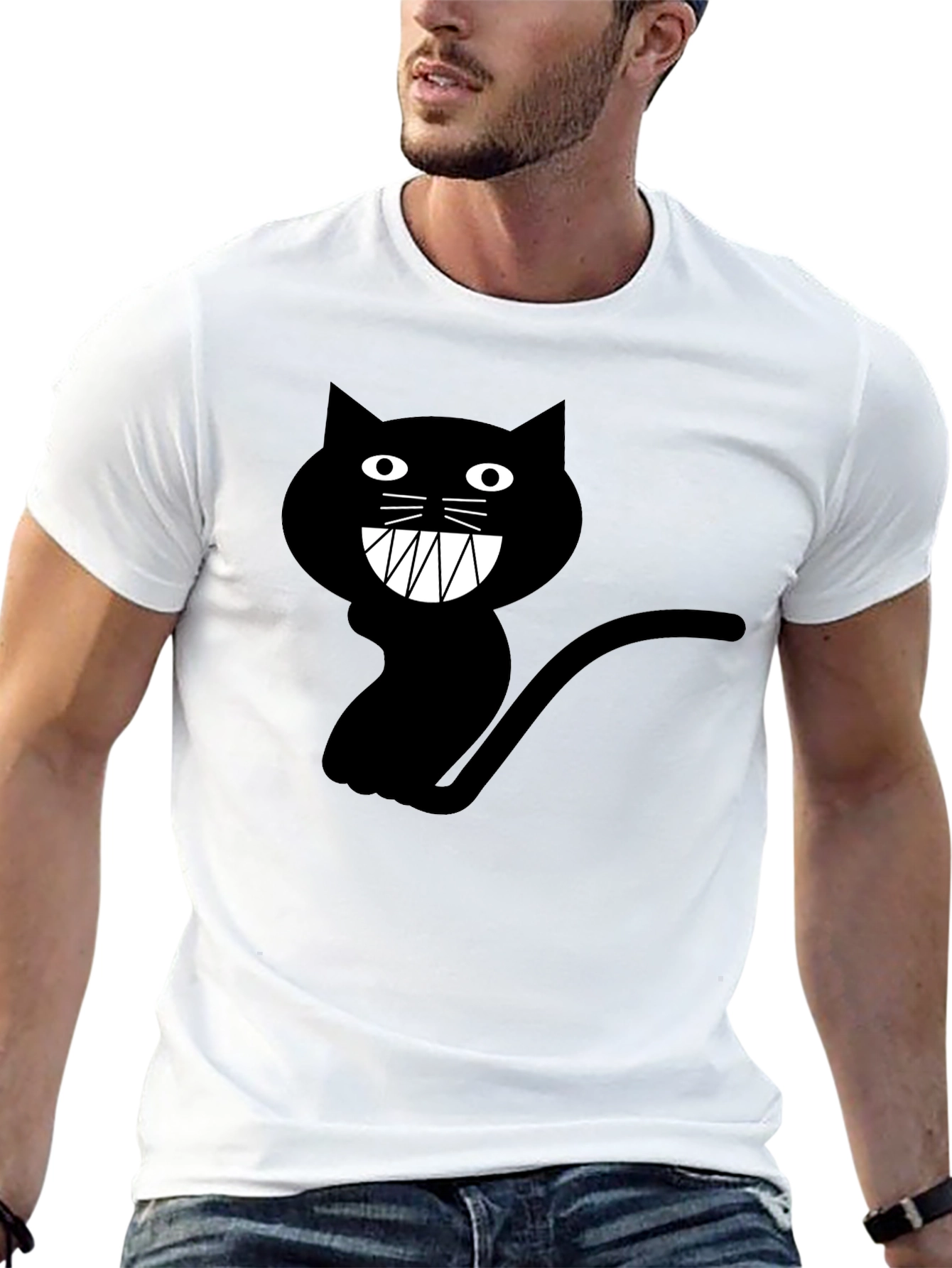 Mens Black Cat Graphic T-Shirt