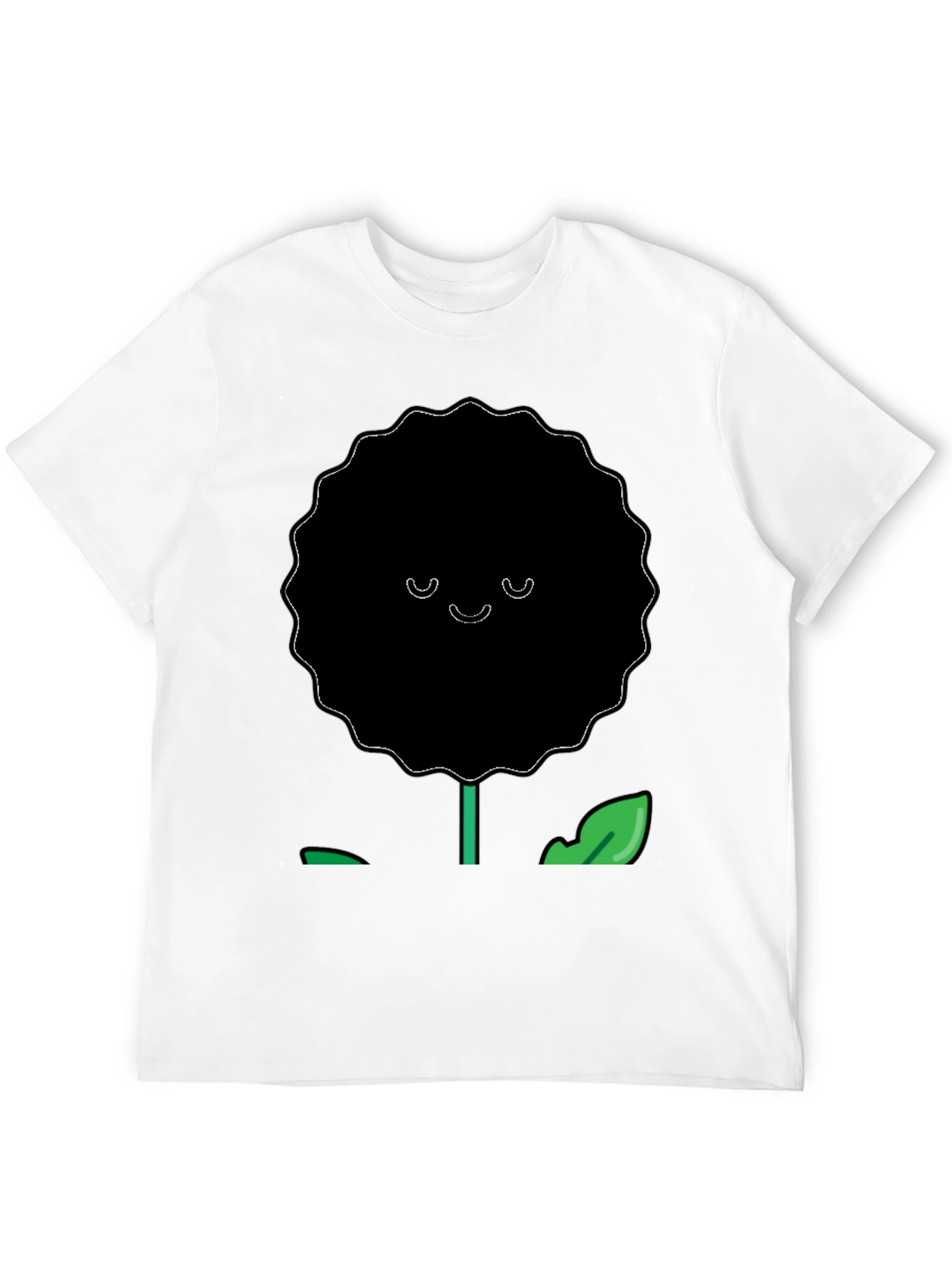 Smiling Flower Graphic T-Shirt - Casual Black Tee