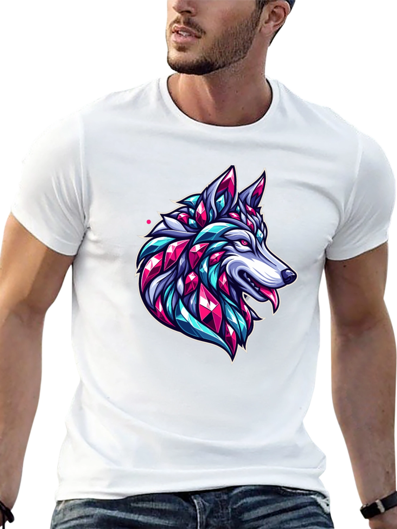 Geometric Wolf Graphic Black T-Shirt