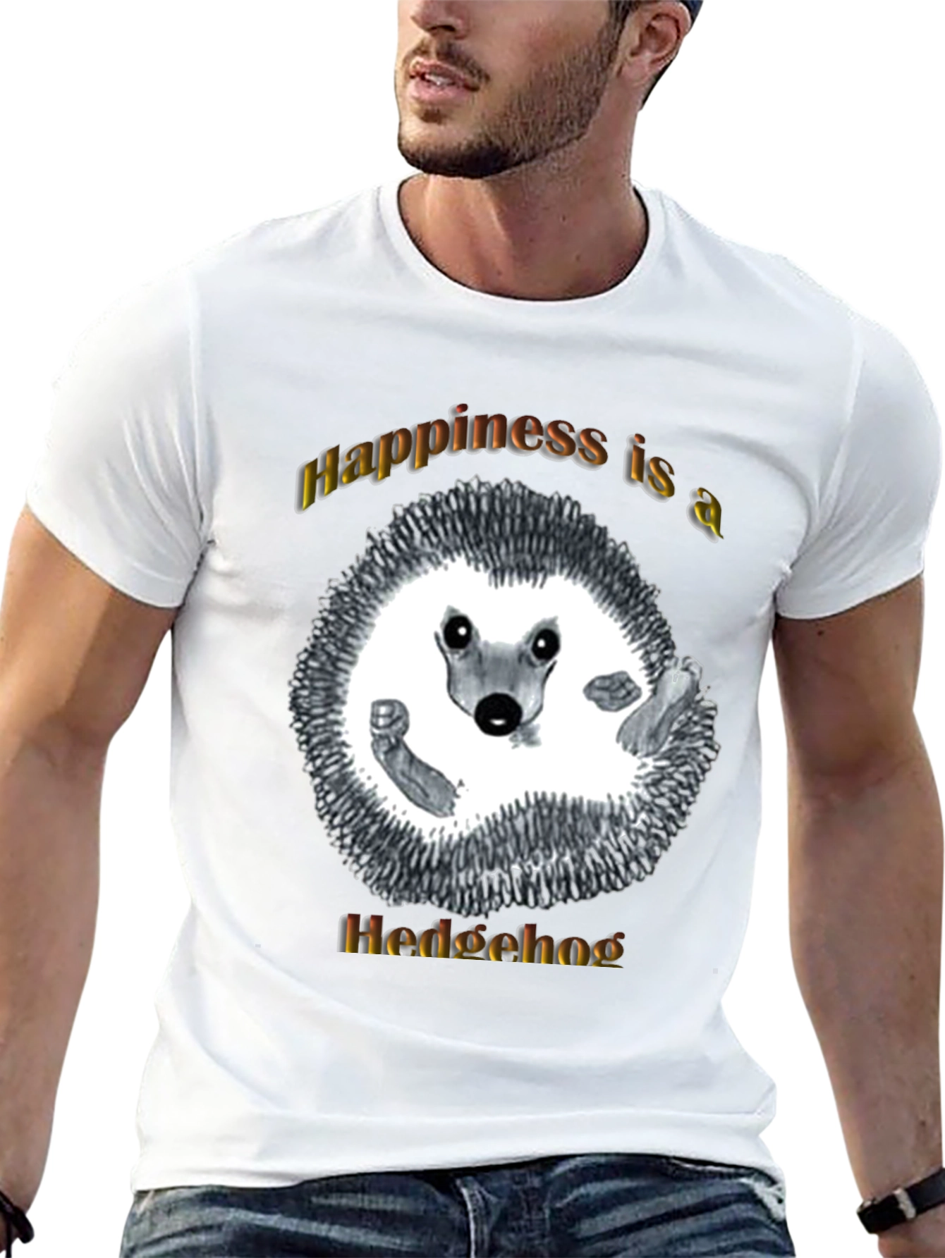 Happiness Hedgehog Graphic T-Shirt - Black
