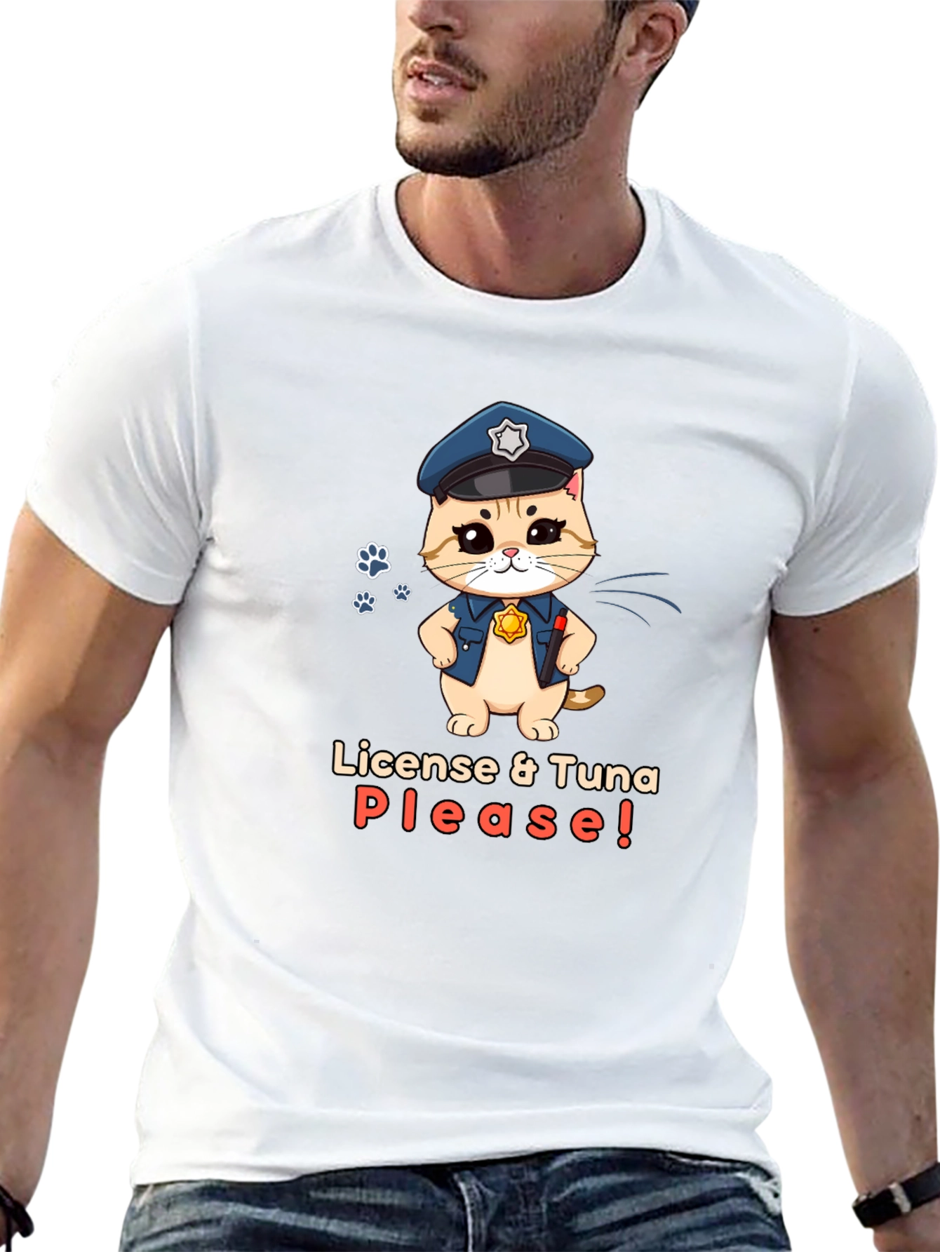 Funny Police Cat T-Shirt - License & Tuna Please!