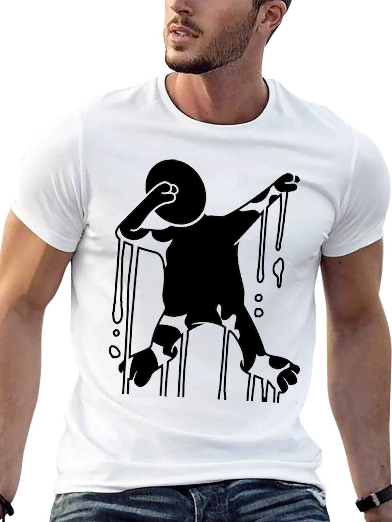 Abstract Dripping Figure Black Graphic Tee