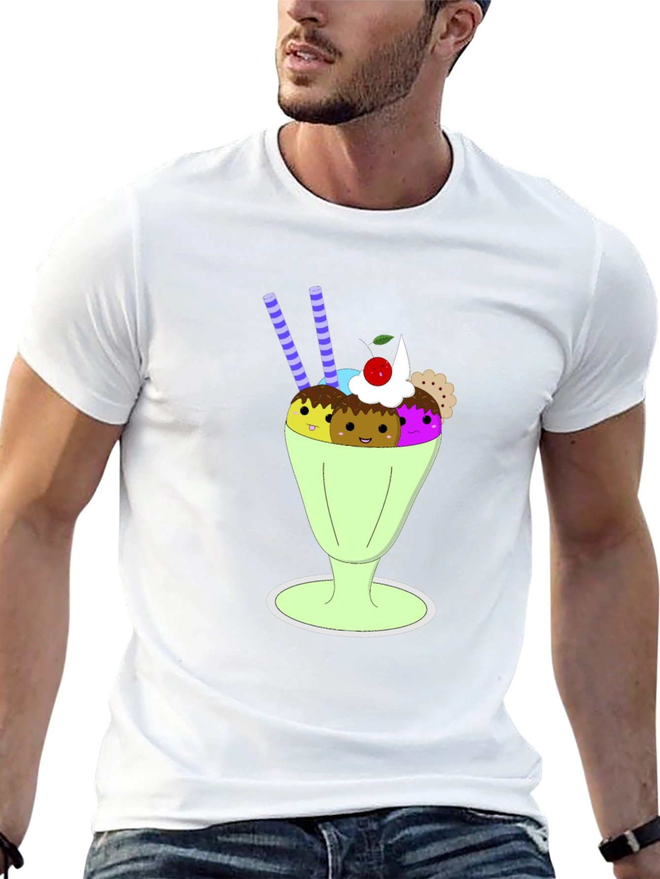 Fun Cartoon Ice Cream Sundae Graphic Tee