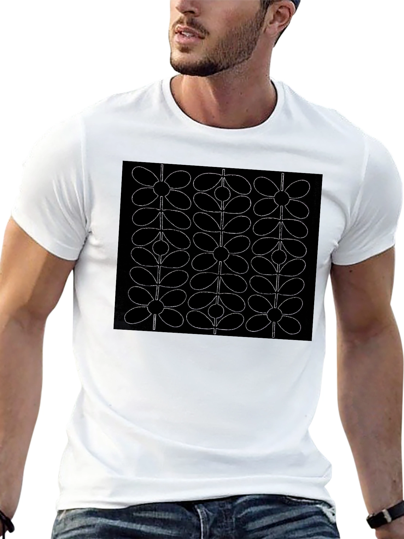 Retro Floral Pattern Black T-Shirt