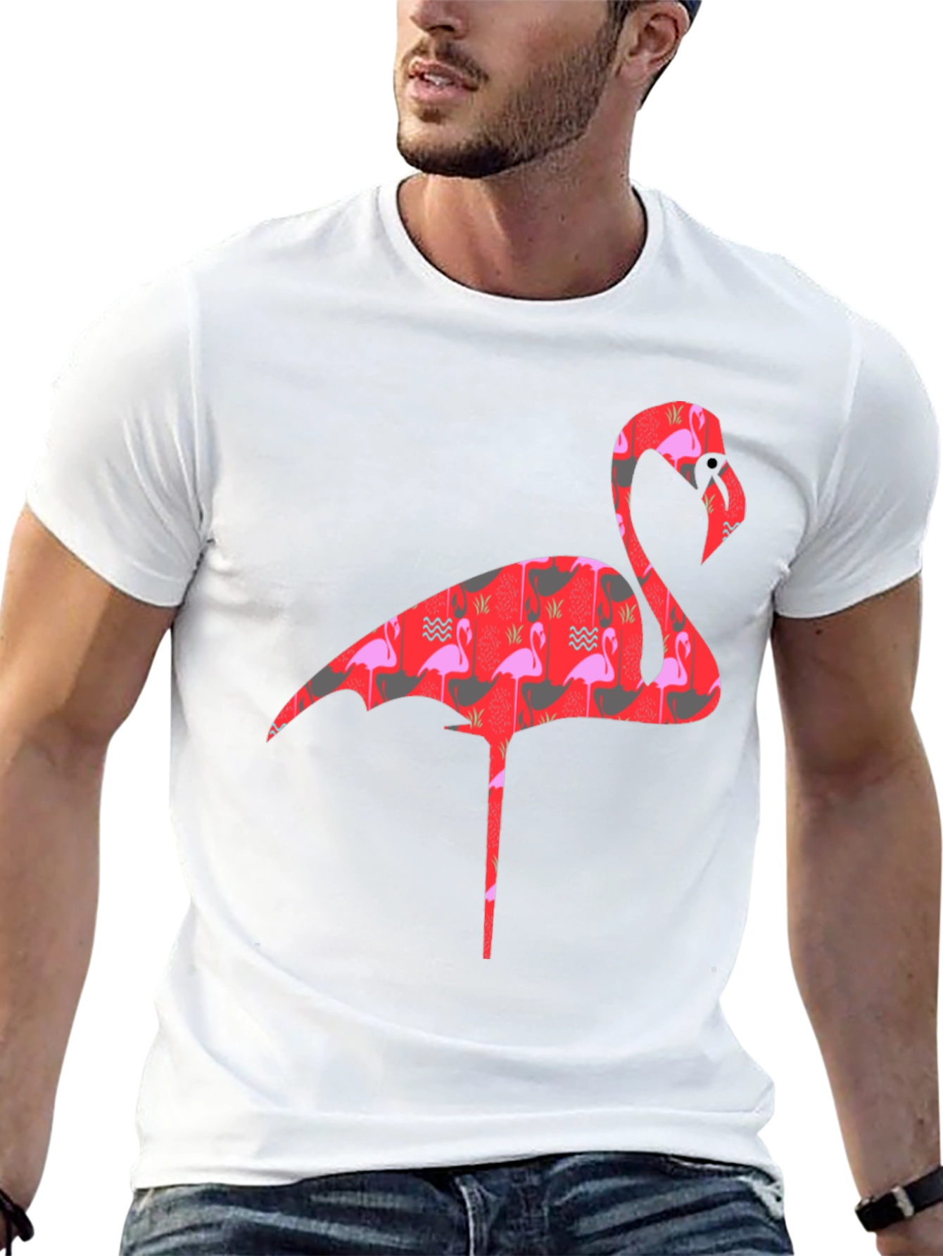 Flamingo Print Mens Black T-Shirt