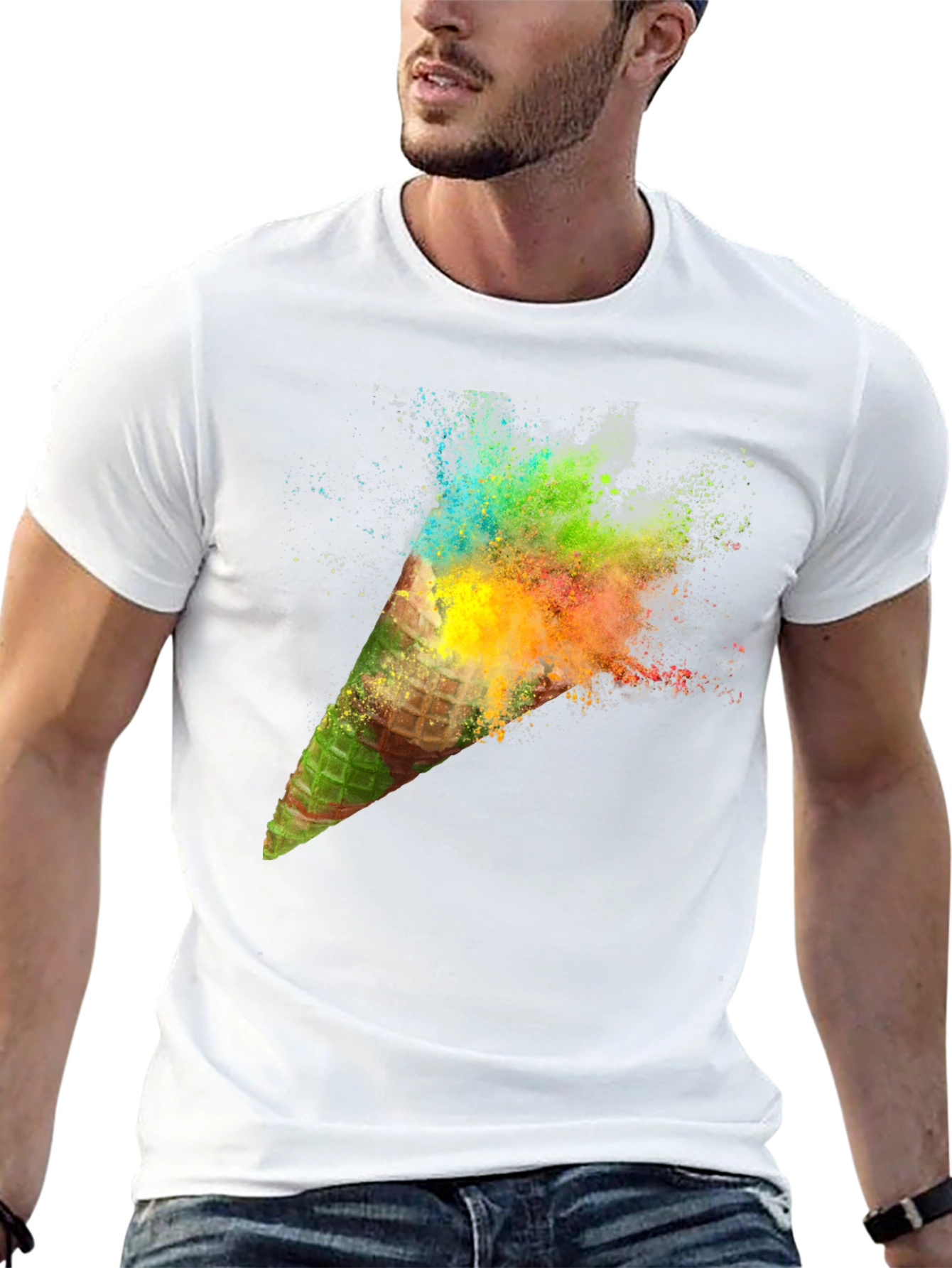 Mens Black Ice Cream Cone Explosion Graphic Tee