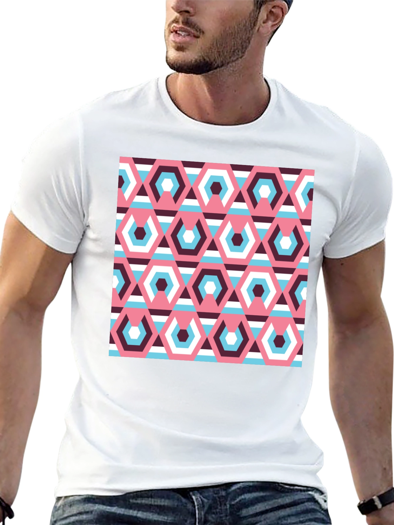 Retro Geometric Hexagon Pattern T-Shirt