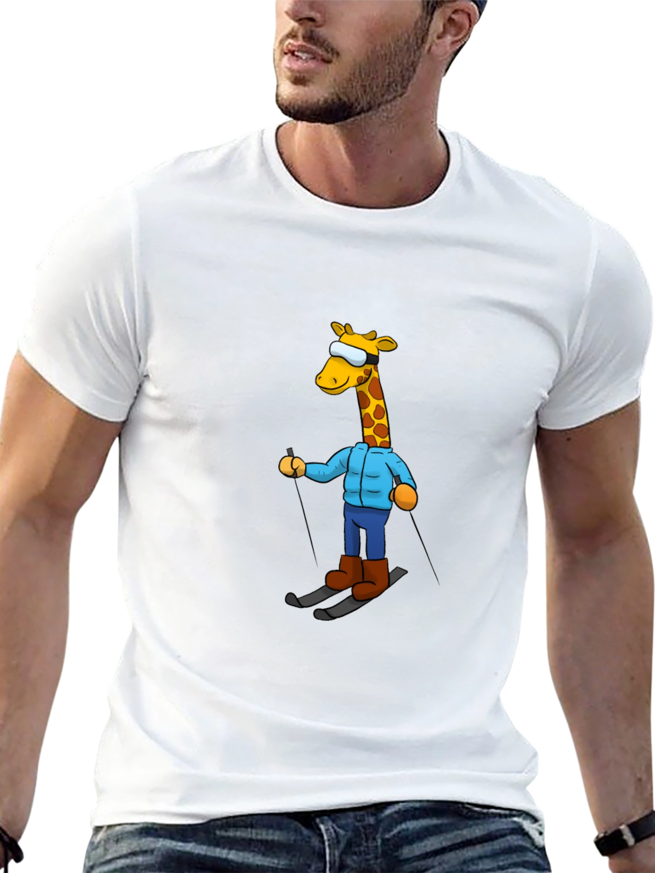 Skiing Giraffe T-Shirt - Unique Cartoon Graphic Tee