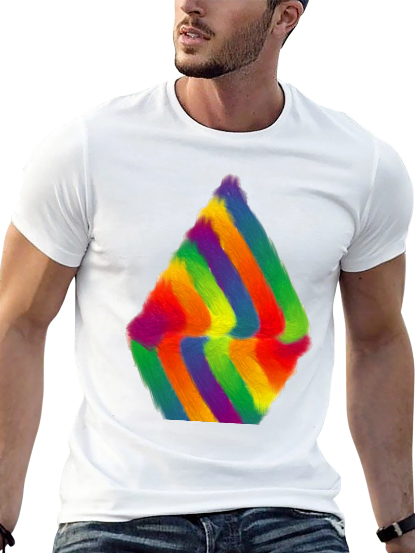 Rainbow Furry Abstract Art Black T-Shirt