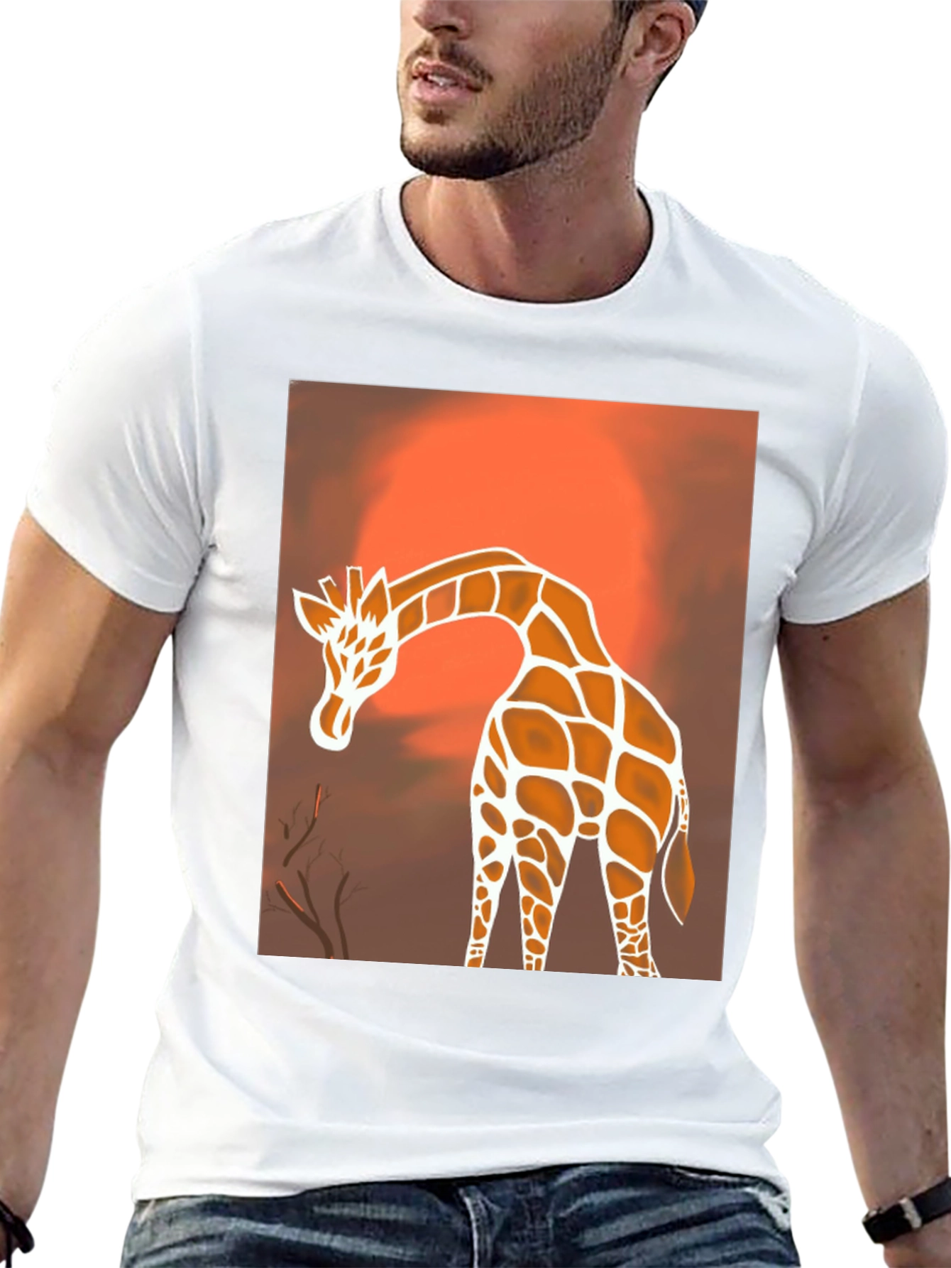 Giraffe Sunset Graphic Tee - Stylish Black T-Shirt