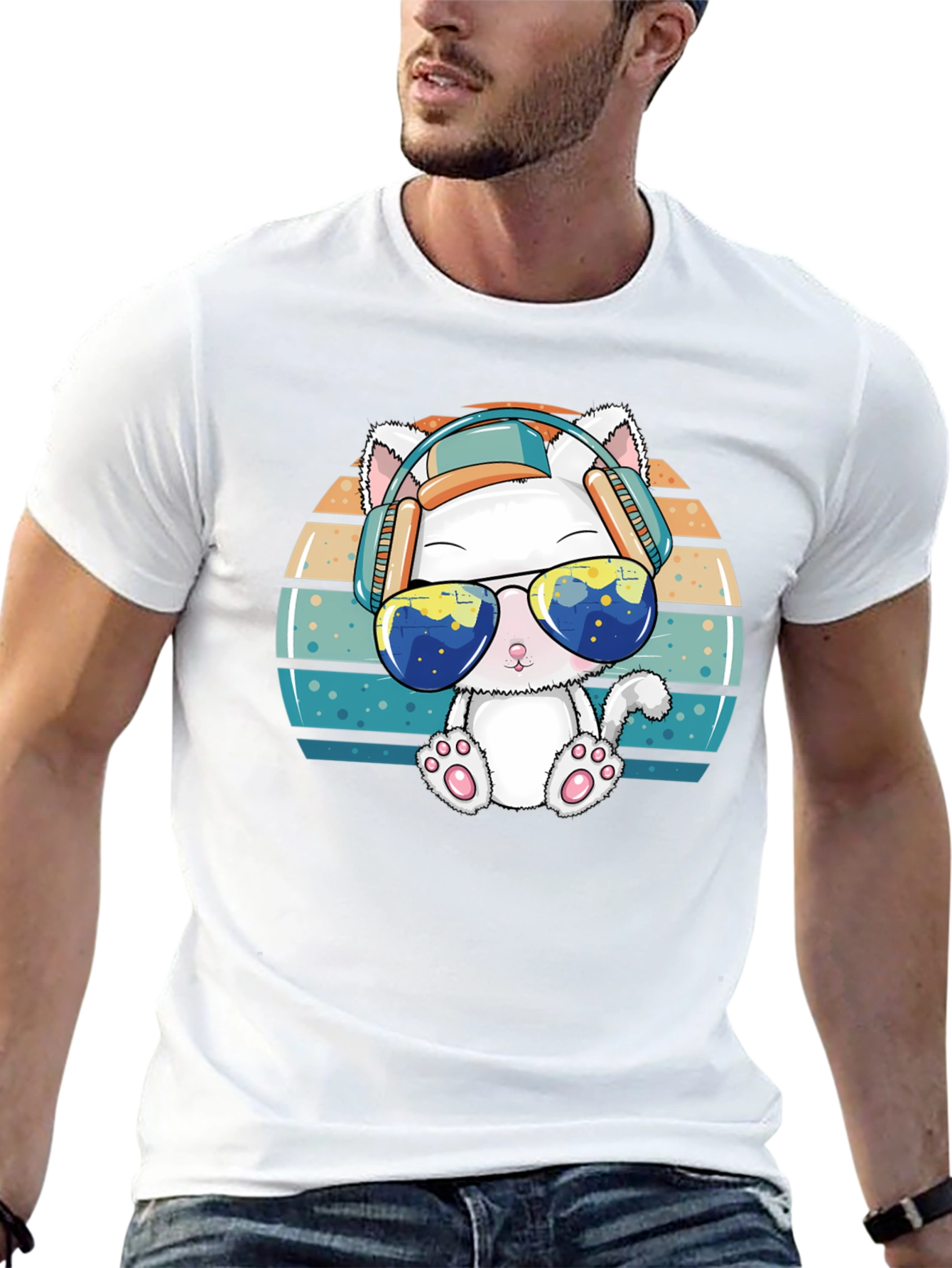 Cool Cat Retro Tee: Sun Tunes & Style