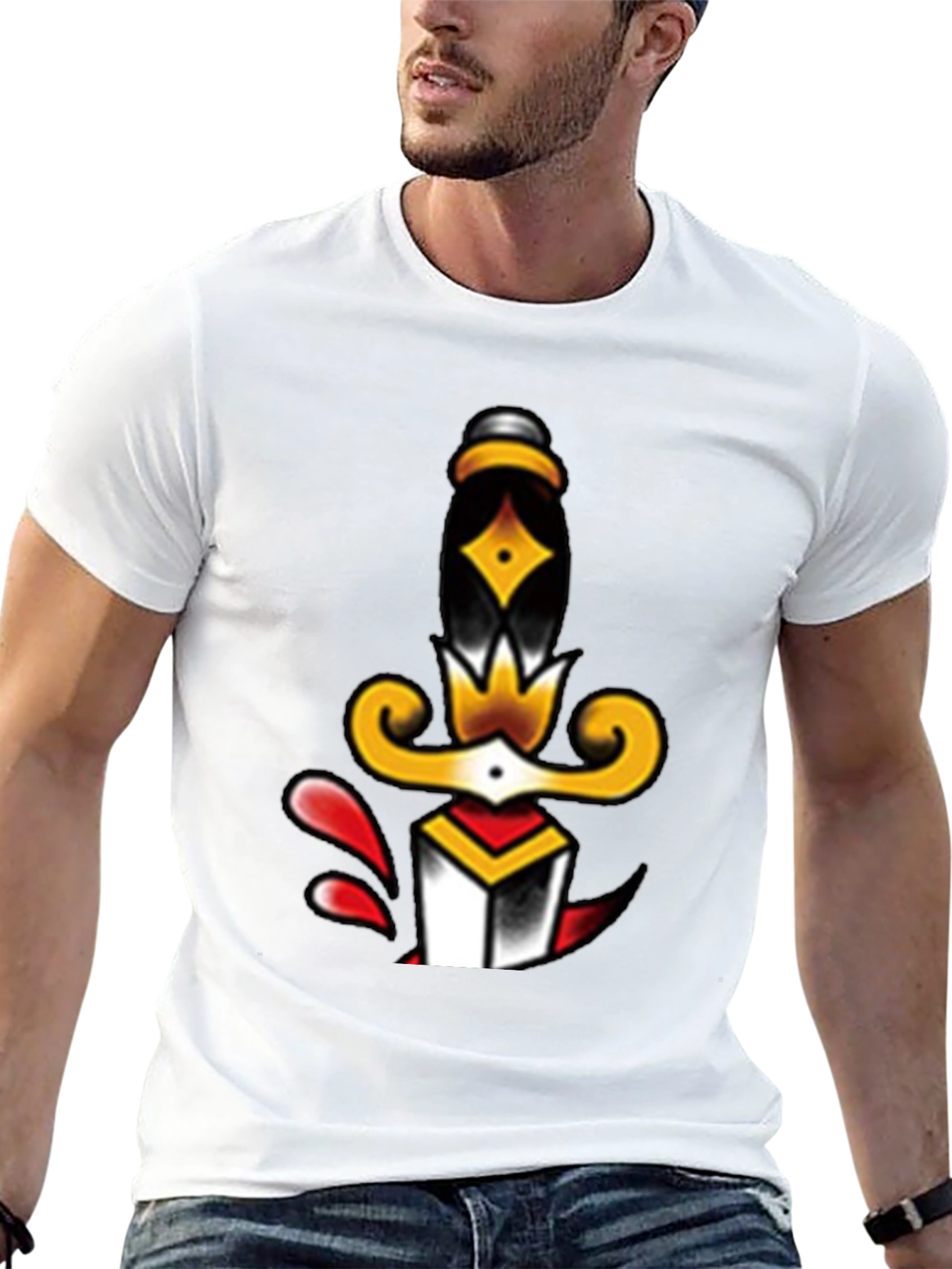 Dagger Tattoo Graphic Tee - Classic Black T-Shirt