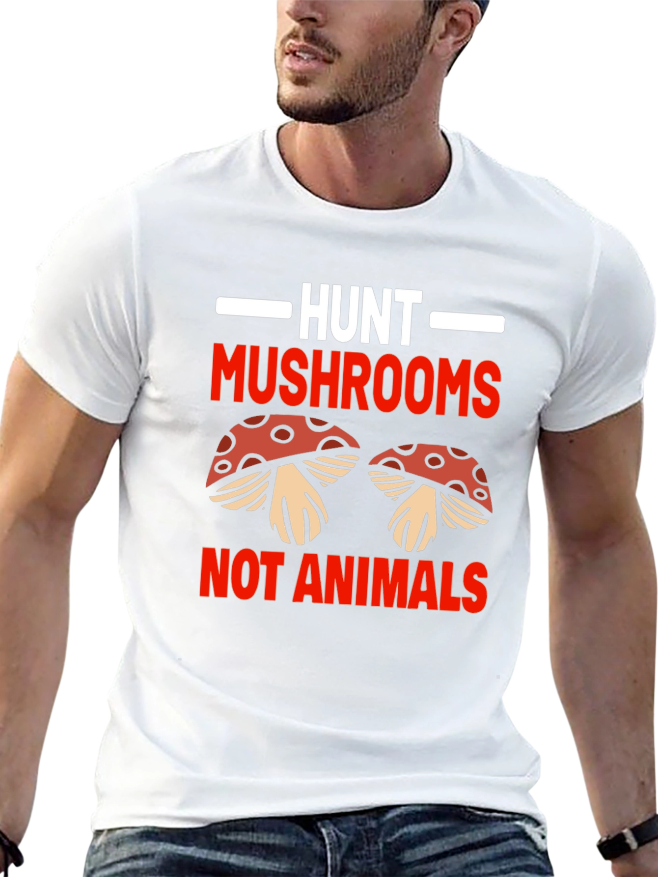 Hunt Mushrooms Not Animals Black T-Shirt