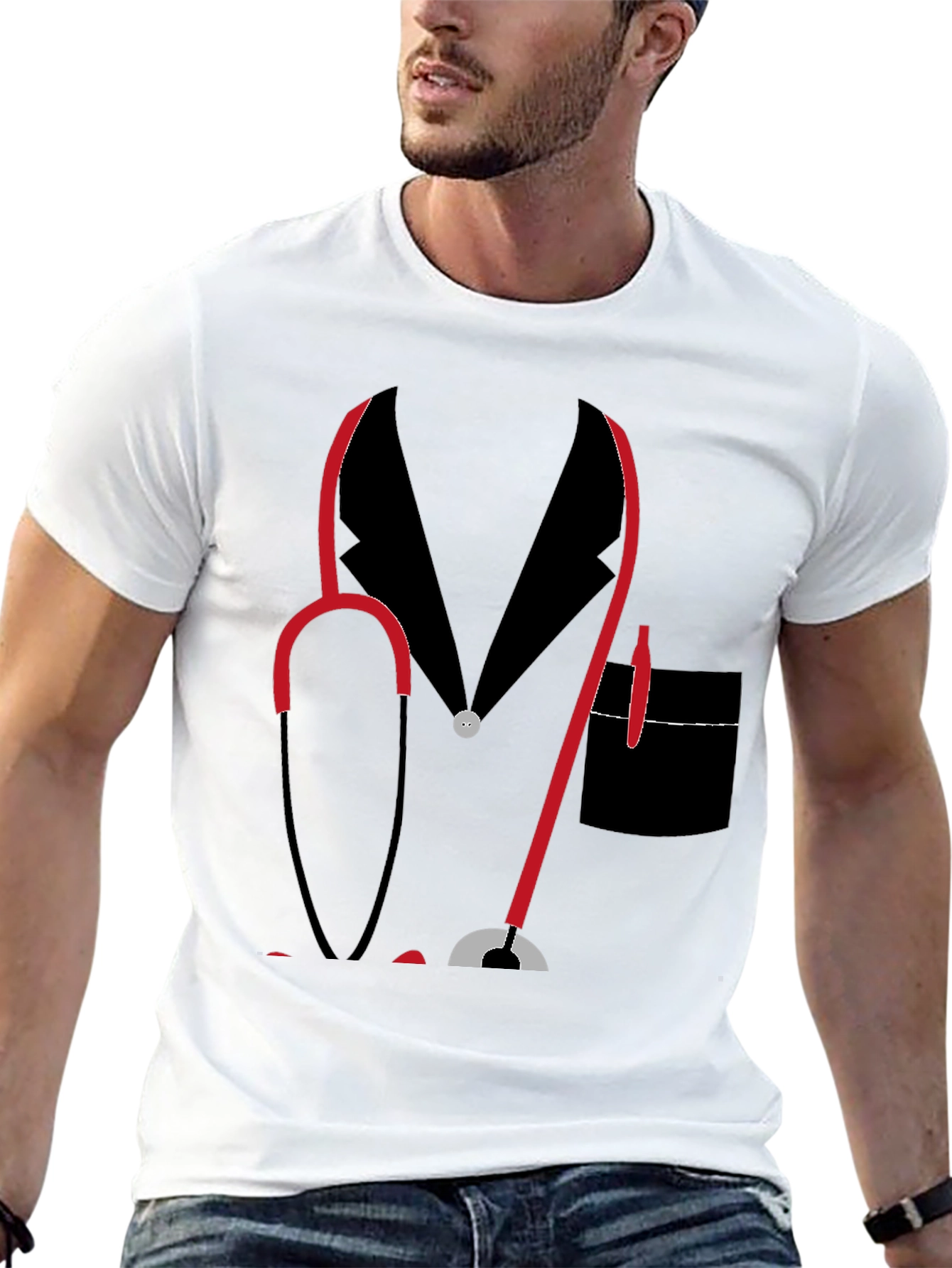 Doctor Stethoscope Graphic Print Black T-Shirt