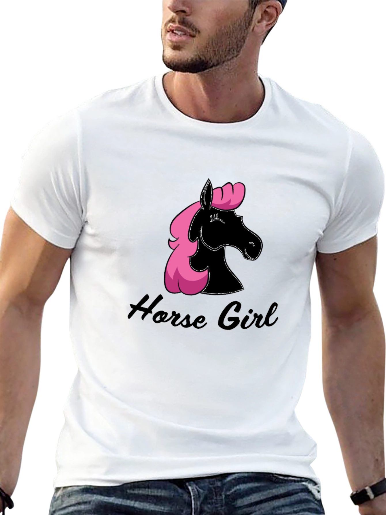 Horse Girl Black T-Shirt Pink Mane