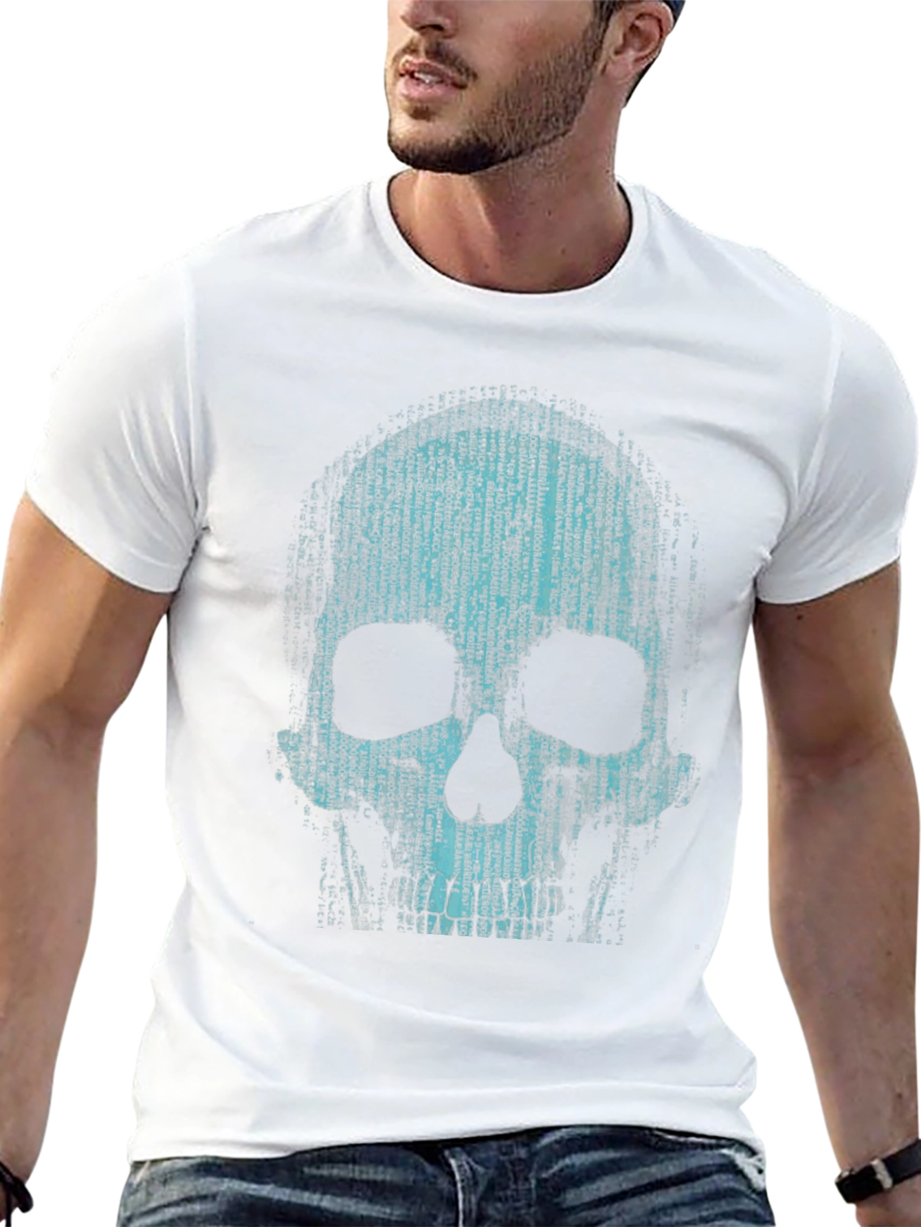 Binary Code Skull Graphic T-Shirt - Cyberpunk Style