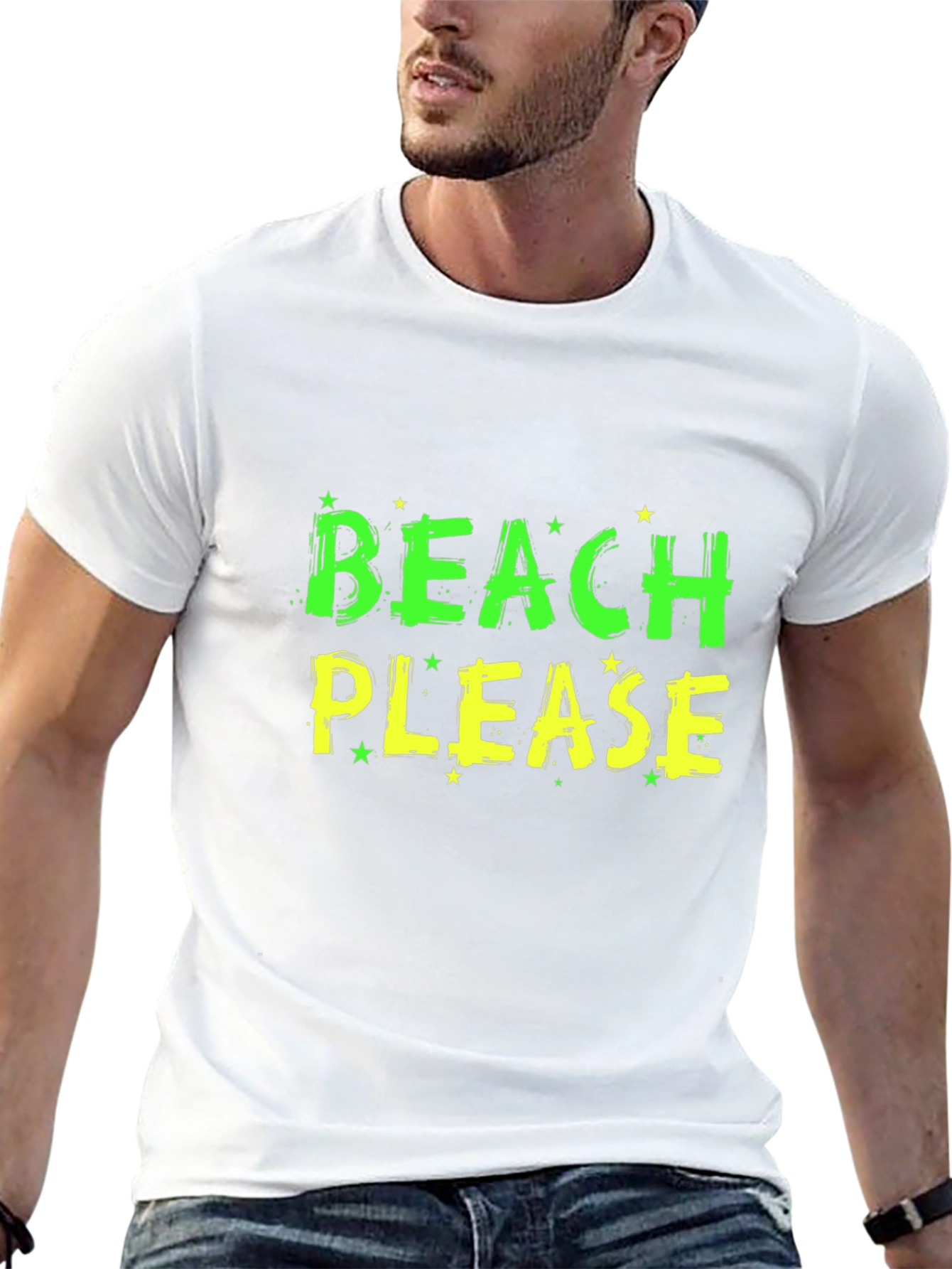 Beach Please Graphic Tee - Black Cotton T-Shirt