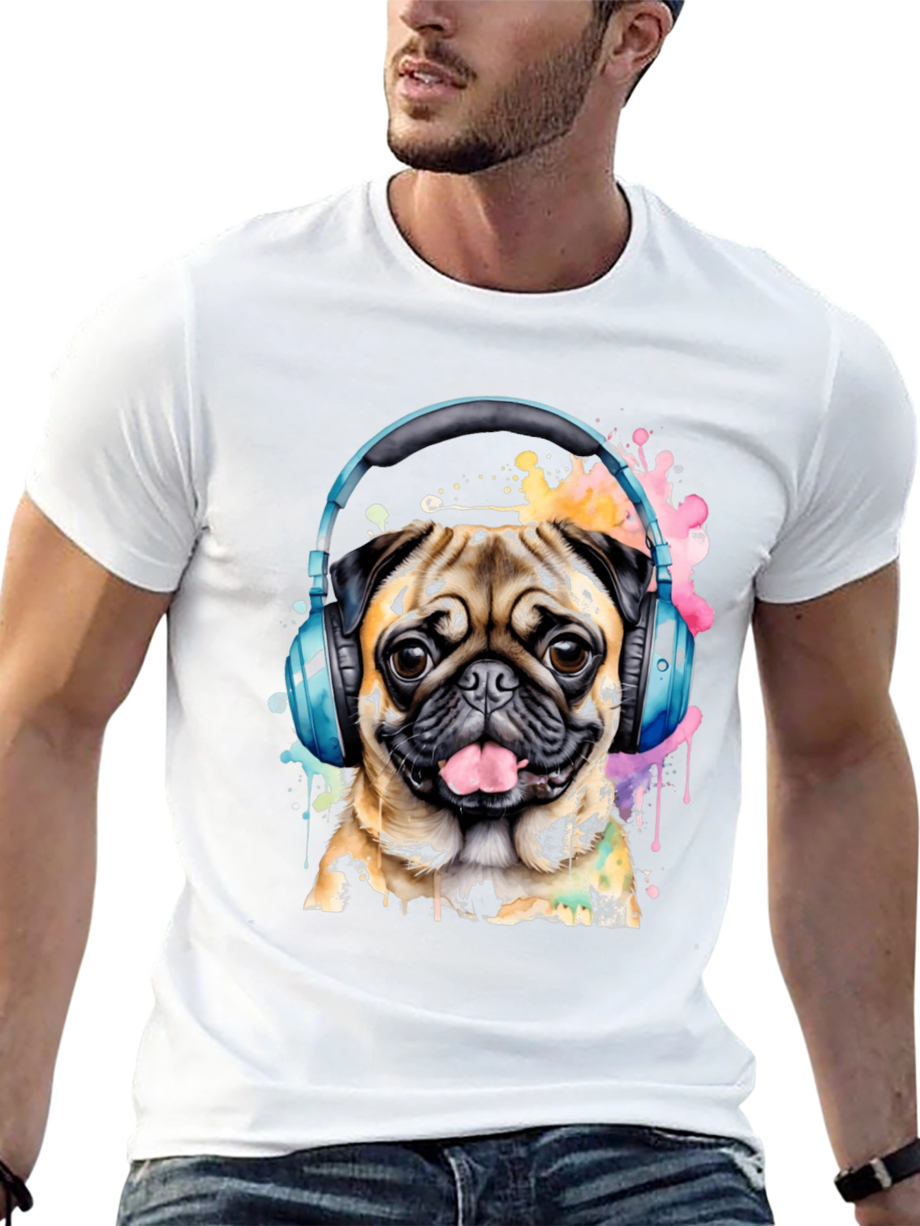Pug in Headphones Graphic Tee