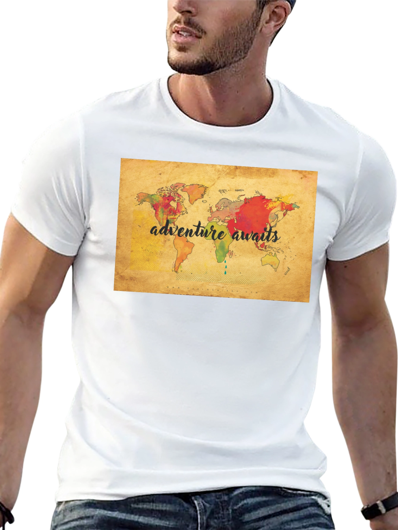Adventure Awaits World Map Graphic Tee - Black