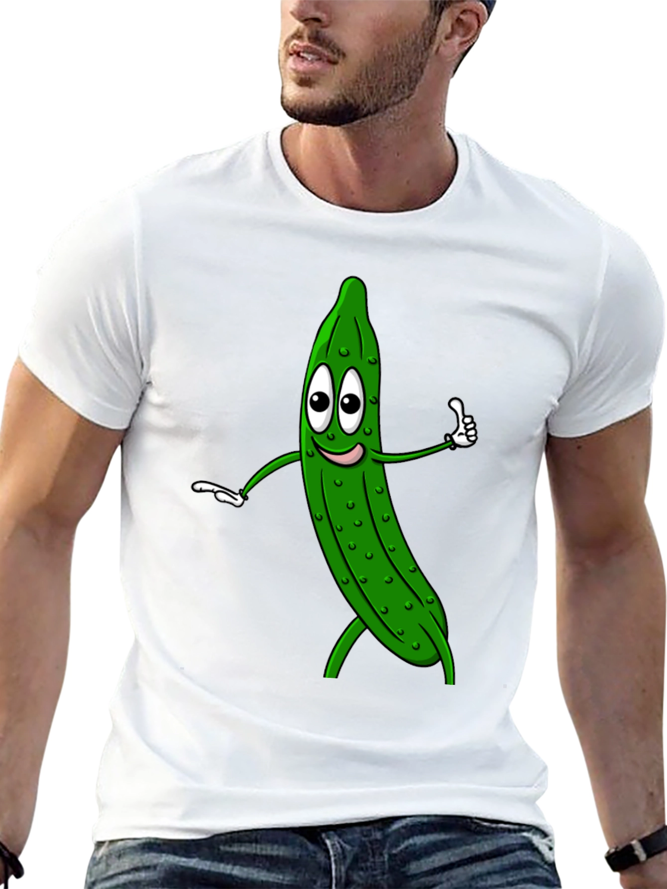 Funny Pickle Cartoon Black T-Shirt