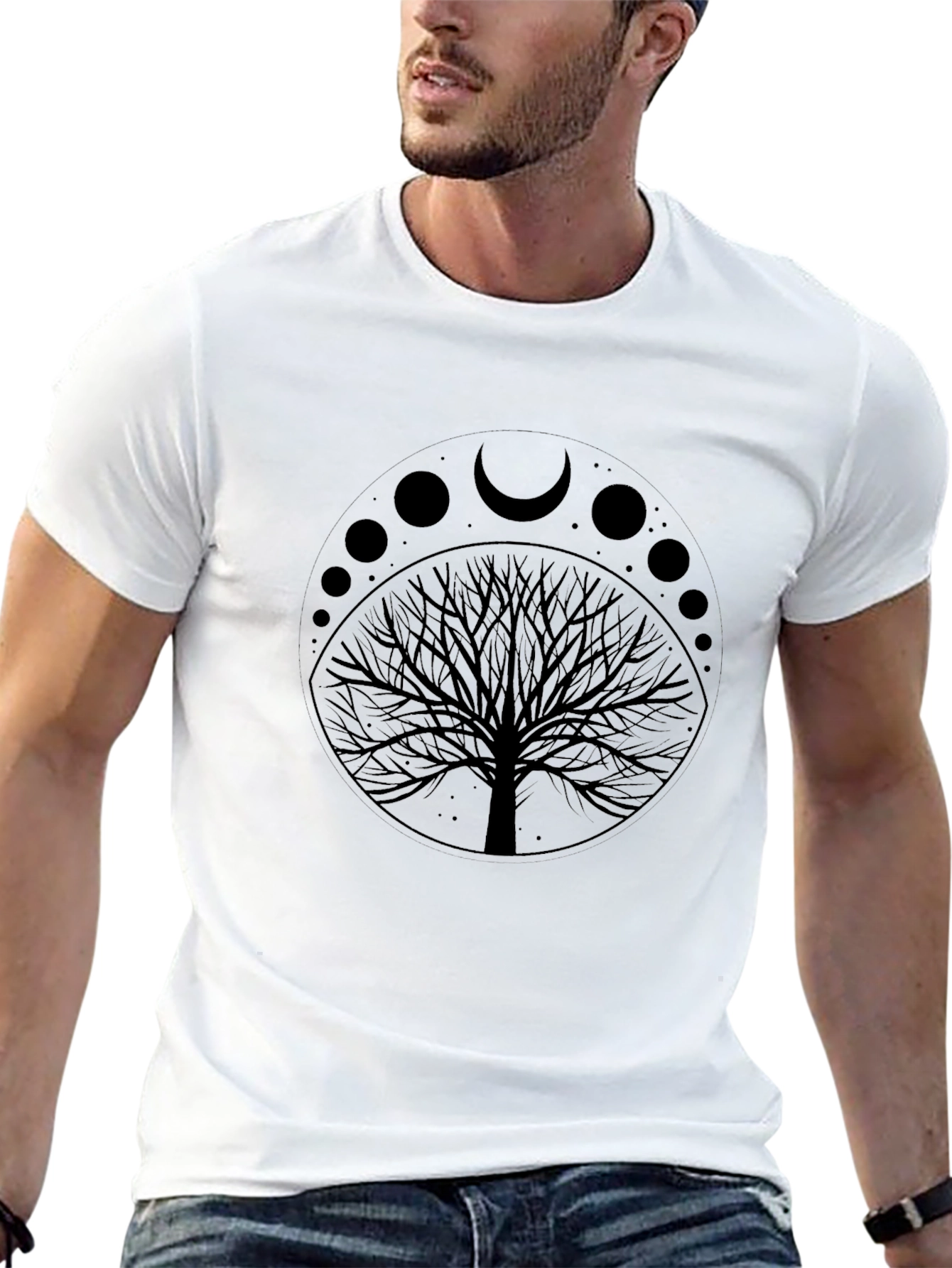 Moon Phases Tree Graphic Tee - Black Cotton