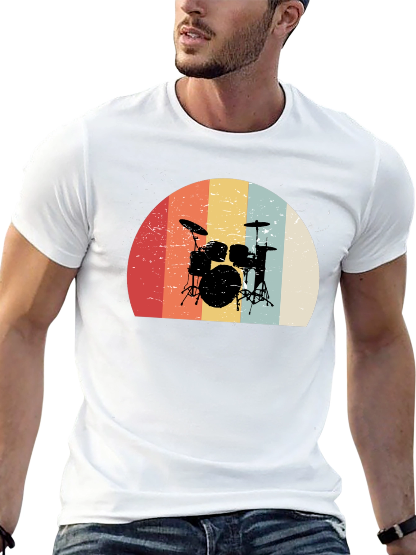 Retro Drum Set Graphic Tee - Black