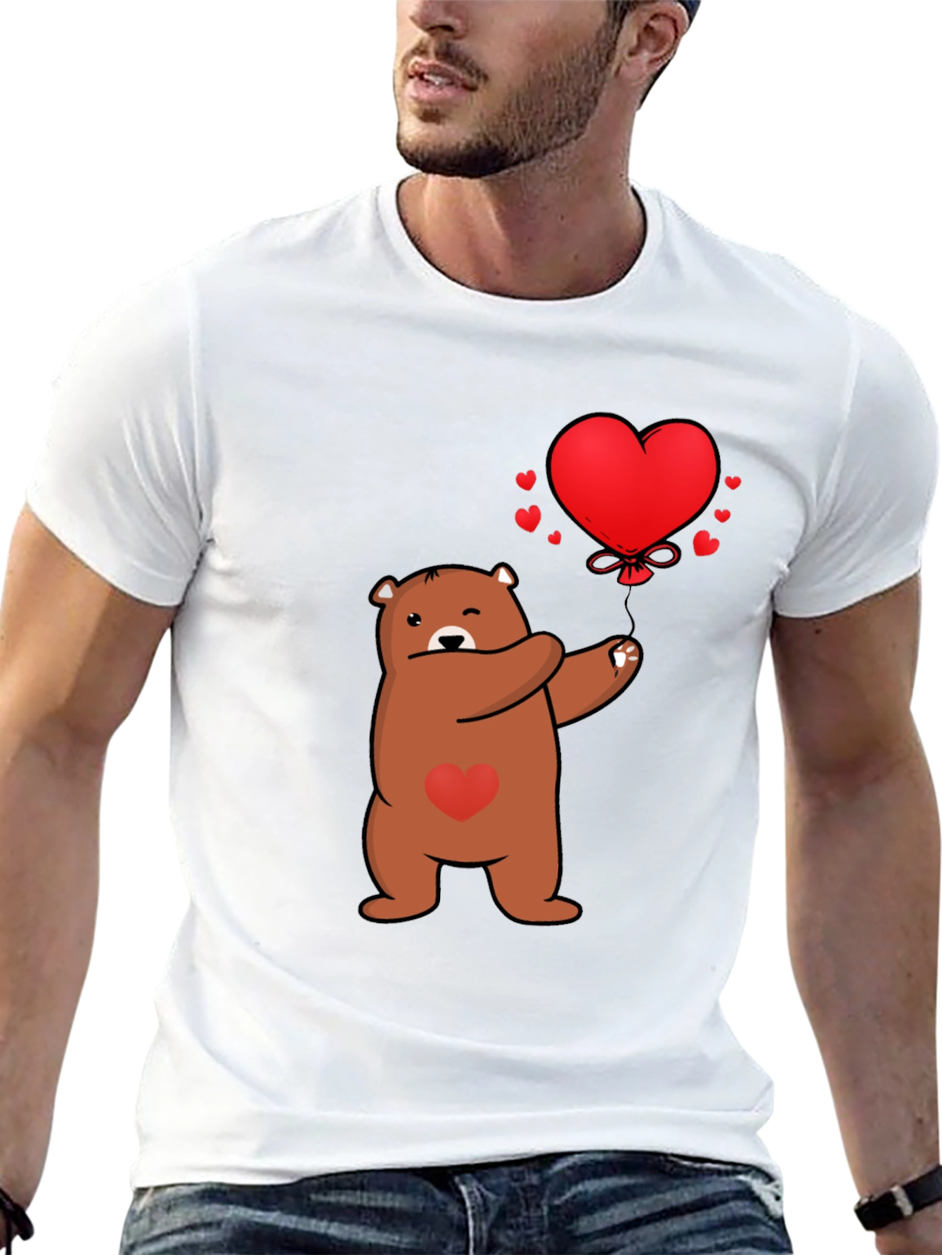 Bear with Heart Balloon Graphic Tee - Black