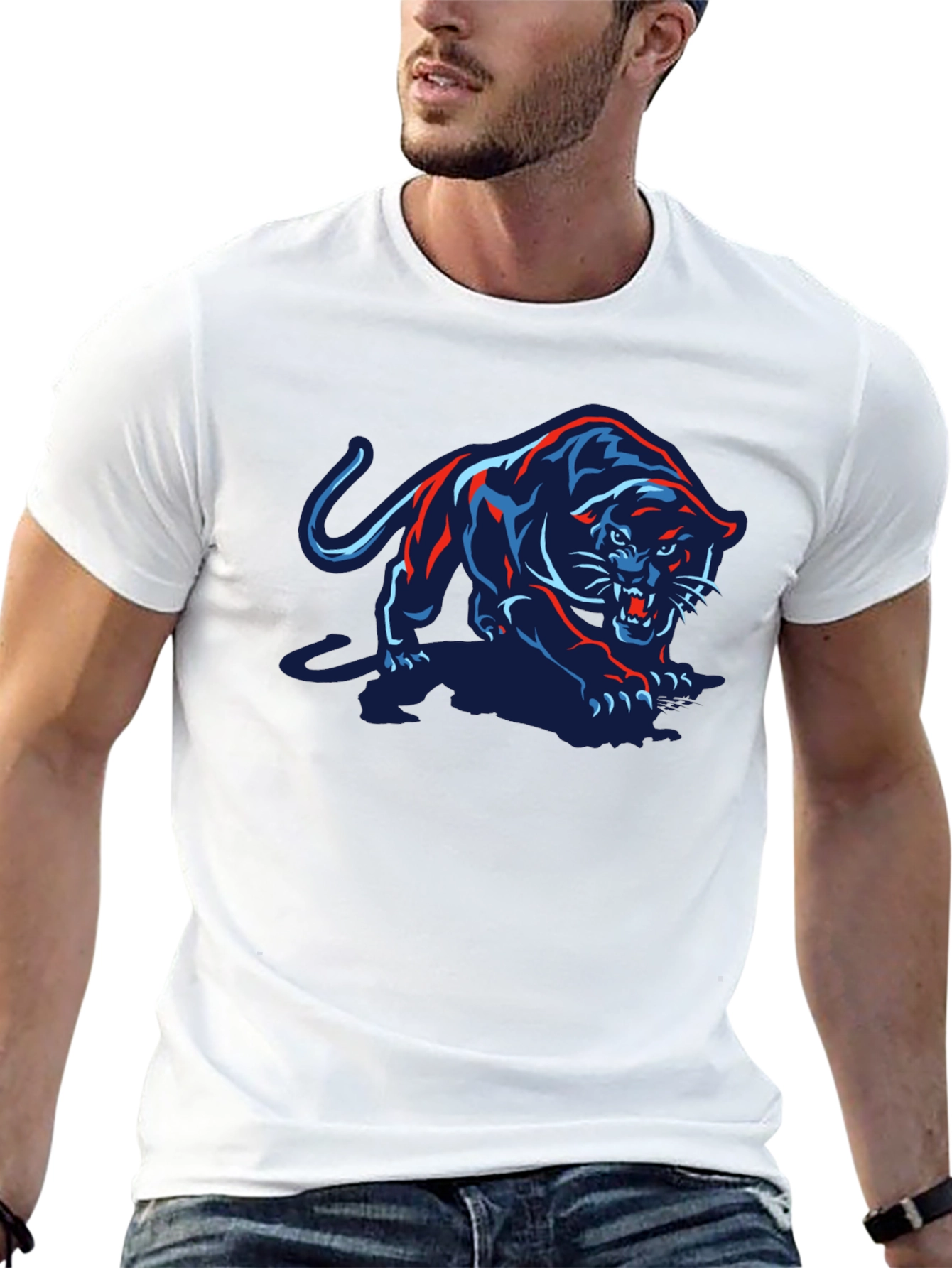 Black T-Shirt with Panther Graphic