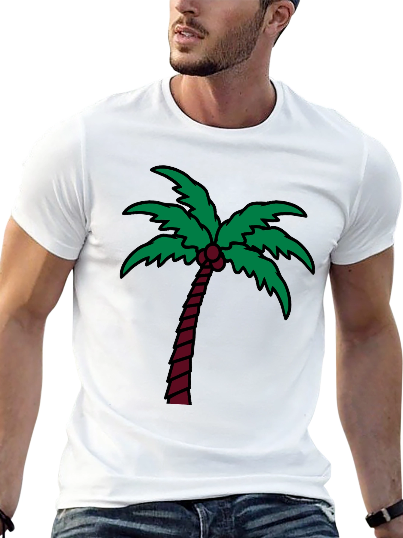Palm Tree Graphic Tee - Black Cotton T-Shirt