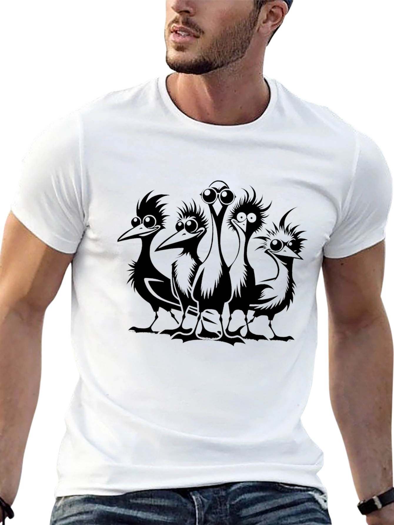 Cartoon Bird Gang Black T-Shirt