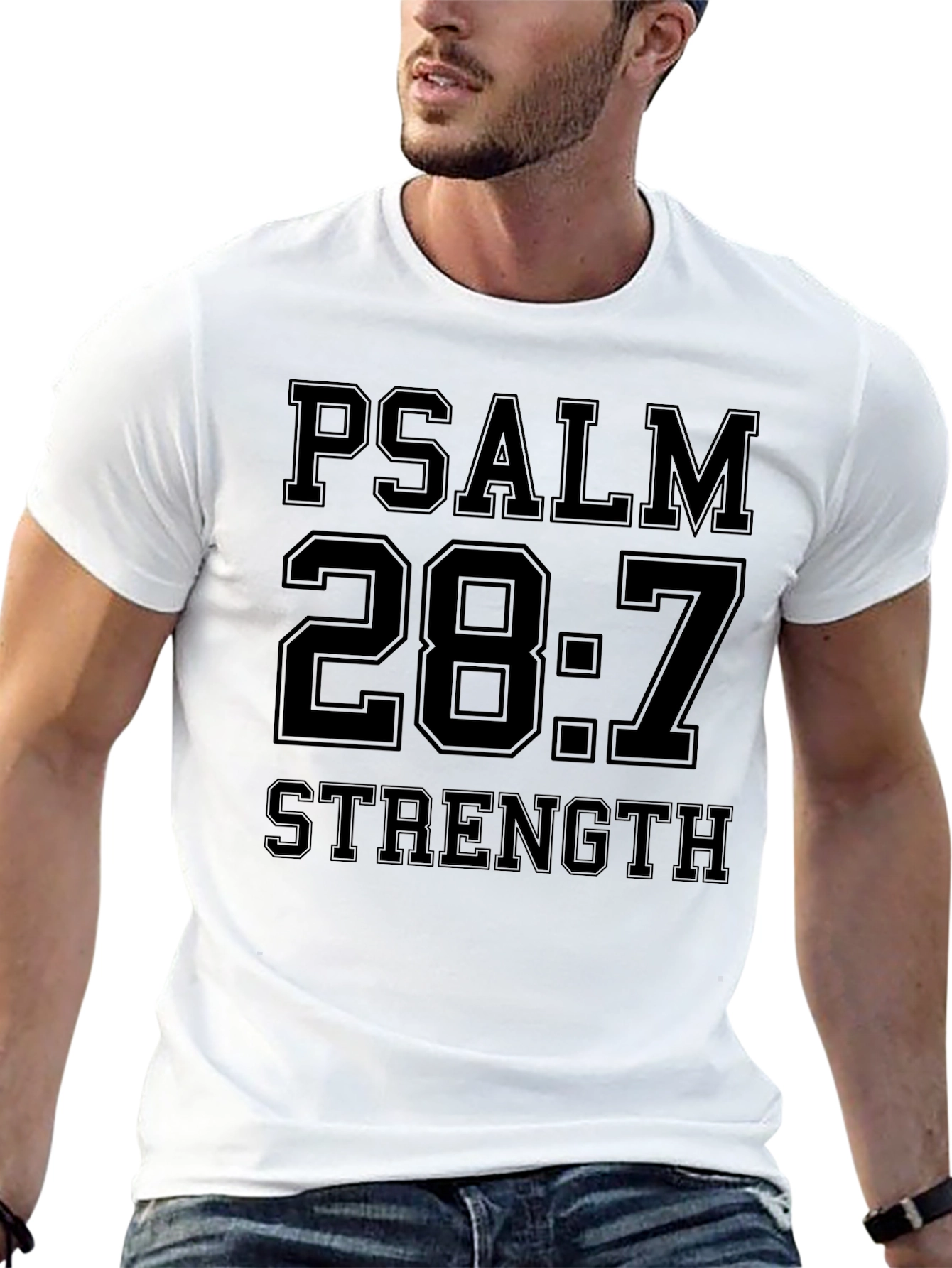 Psalm 28:7 Strength Black Graphic T-Shirt