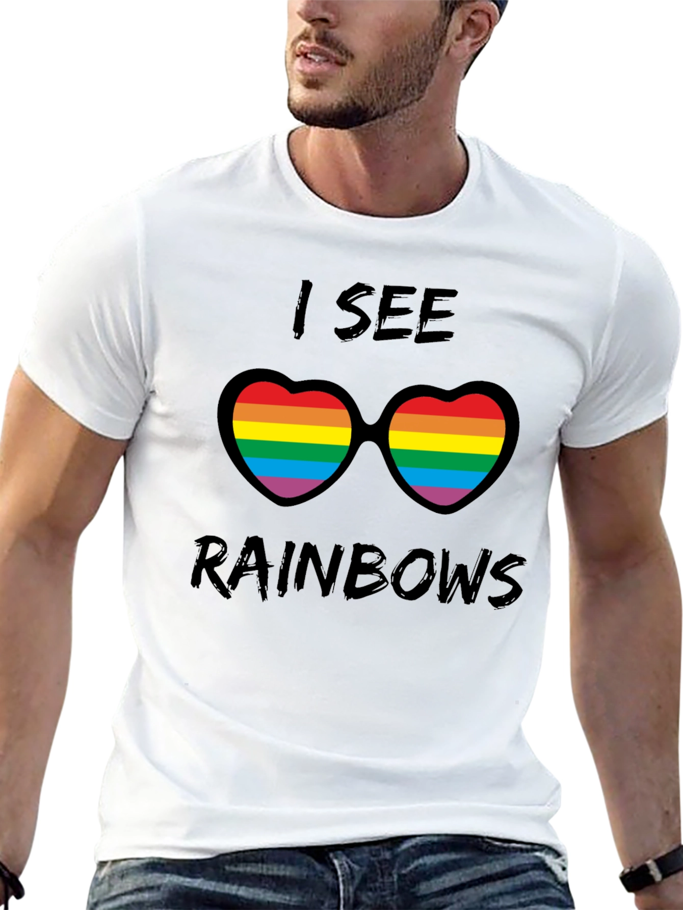 Rainbow Heart Sunglasses Graphic Tee