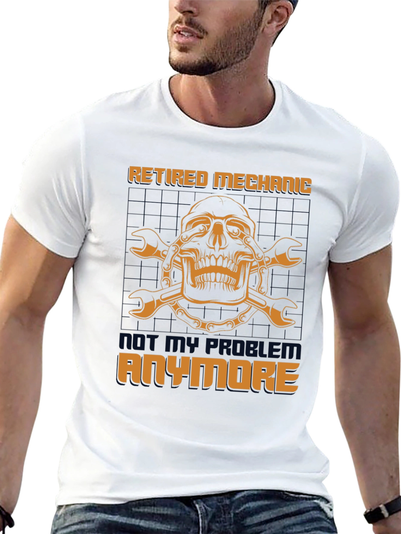 Retired Mechanic T-Shirt - Skull & Wrenches Design