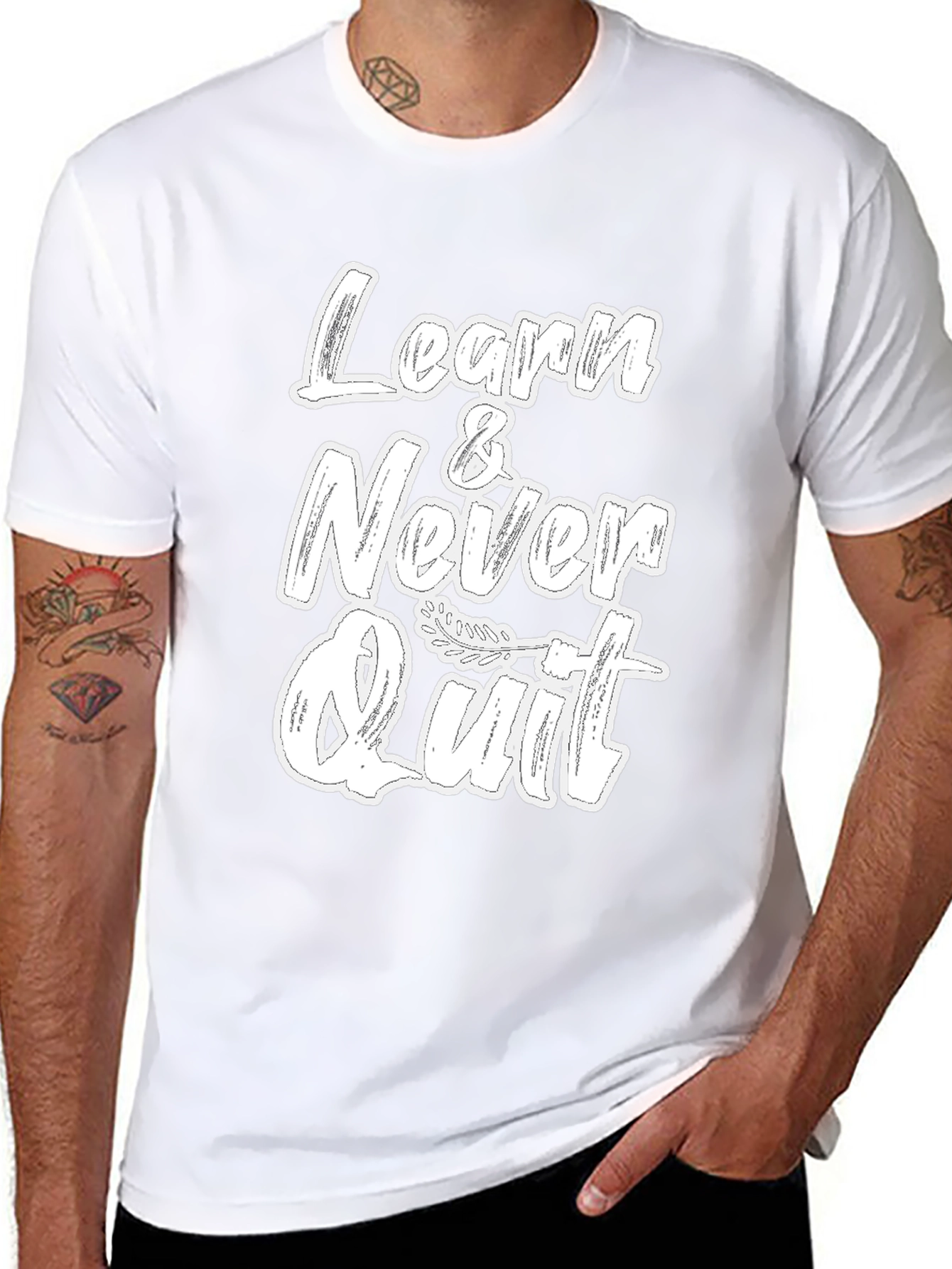 Learn & Never Quit Black Graphic T-Shirt
