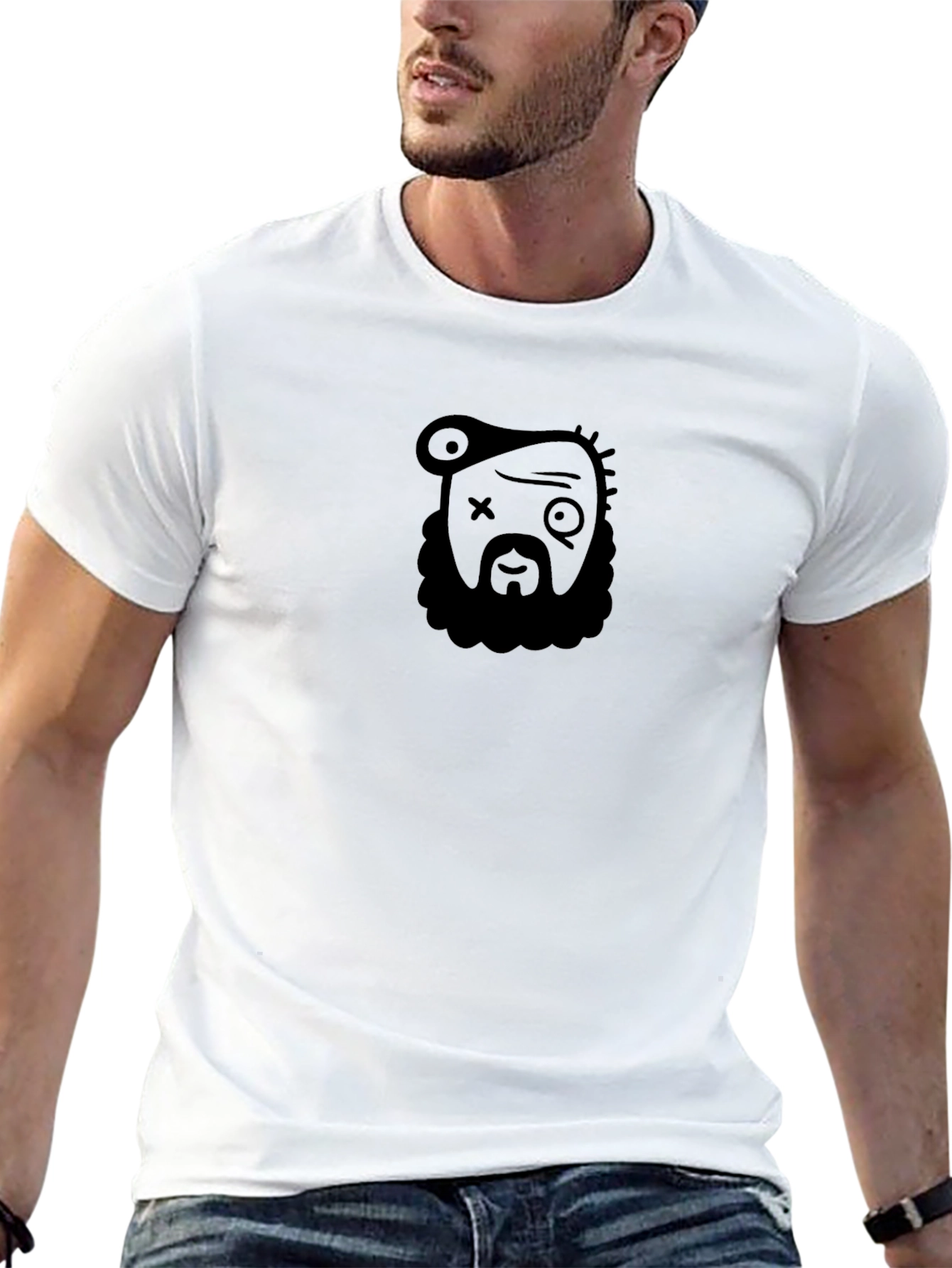 Graphic Print Crew Neck T-Shirt - Black