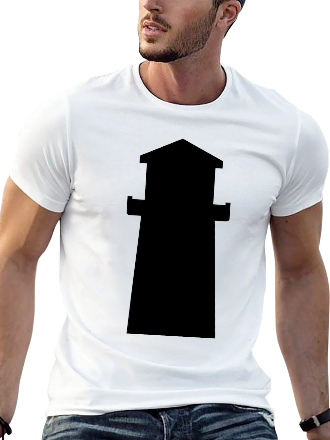 Lighthouse Silhouette Tee - Classic Black Cotton T-Shirt